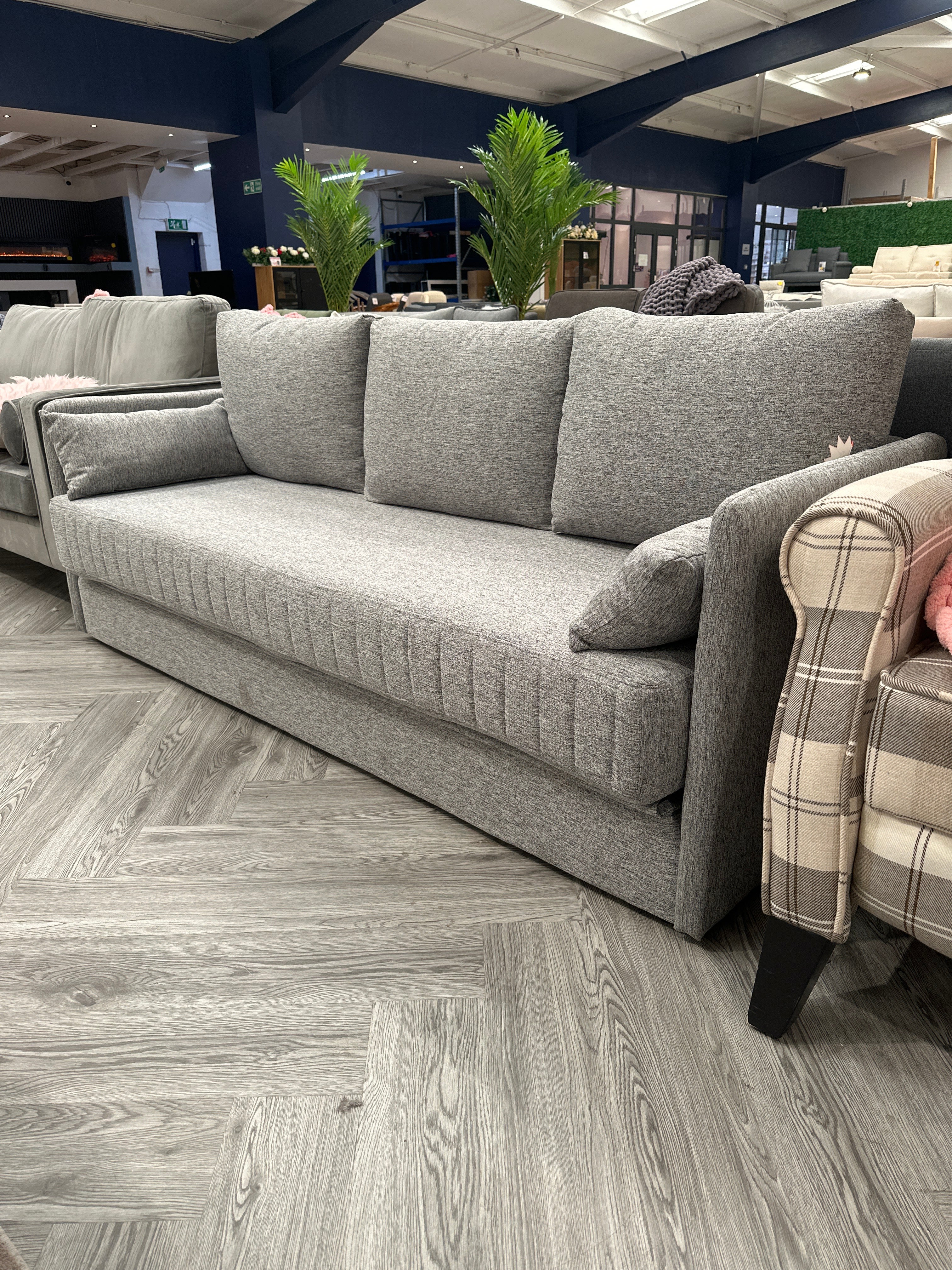 3 Seater Folding Sofa Bed with 2 Pillows Grey