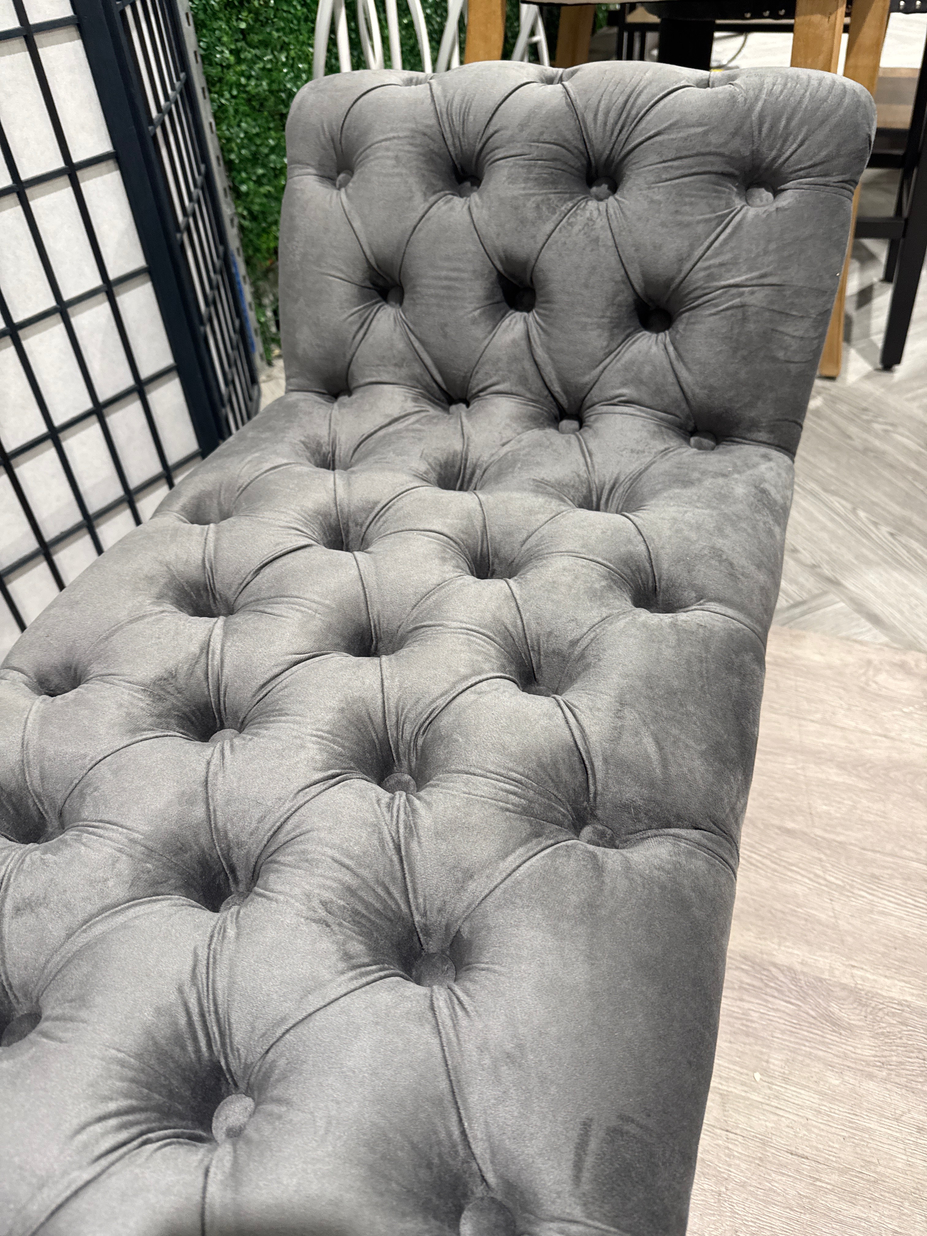 Grey Armed Velvet Buttoned Bed Bench