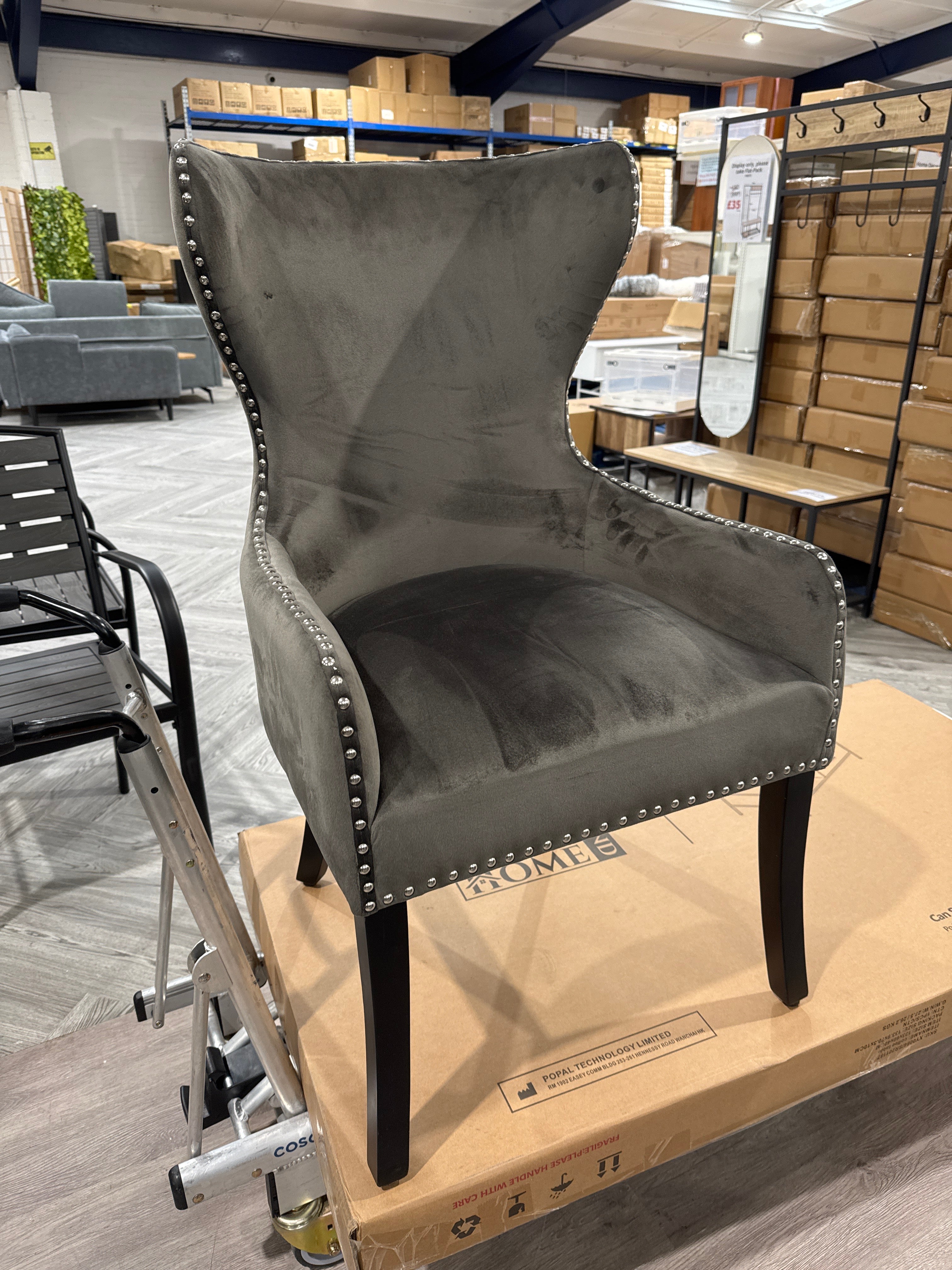 Vintage Velvet Upholstered Studded Dining Chair Nailhead Trim