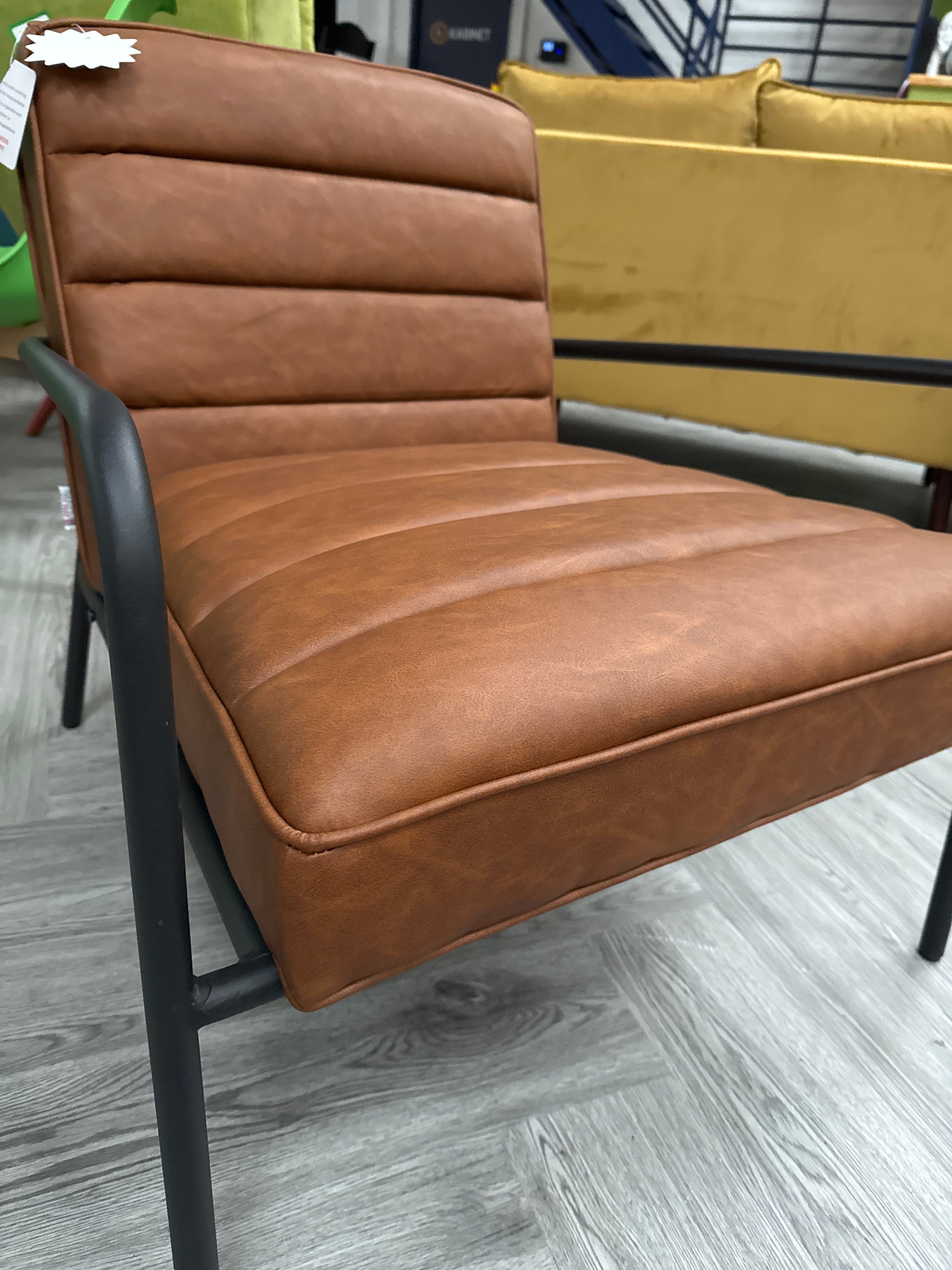 Vintage PU Leather Armchair with Metal Frame