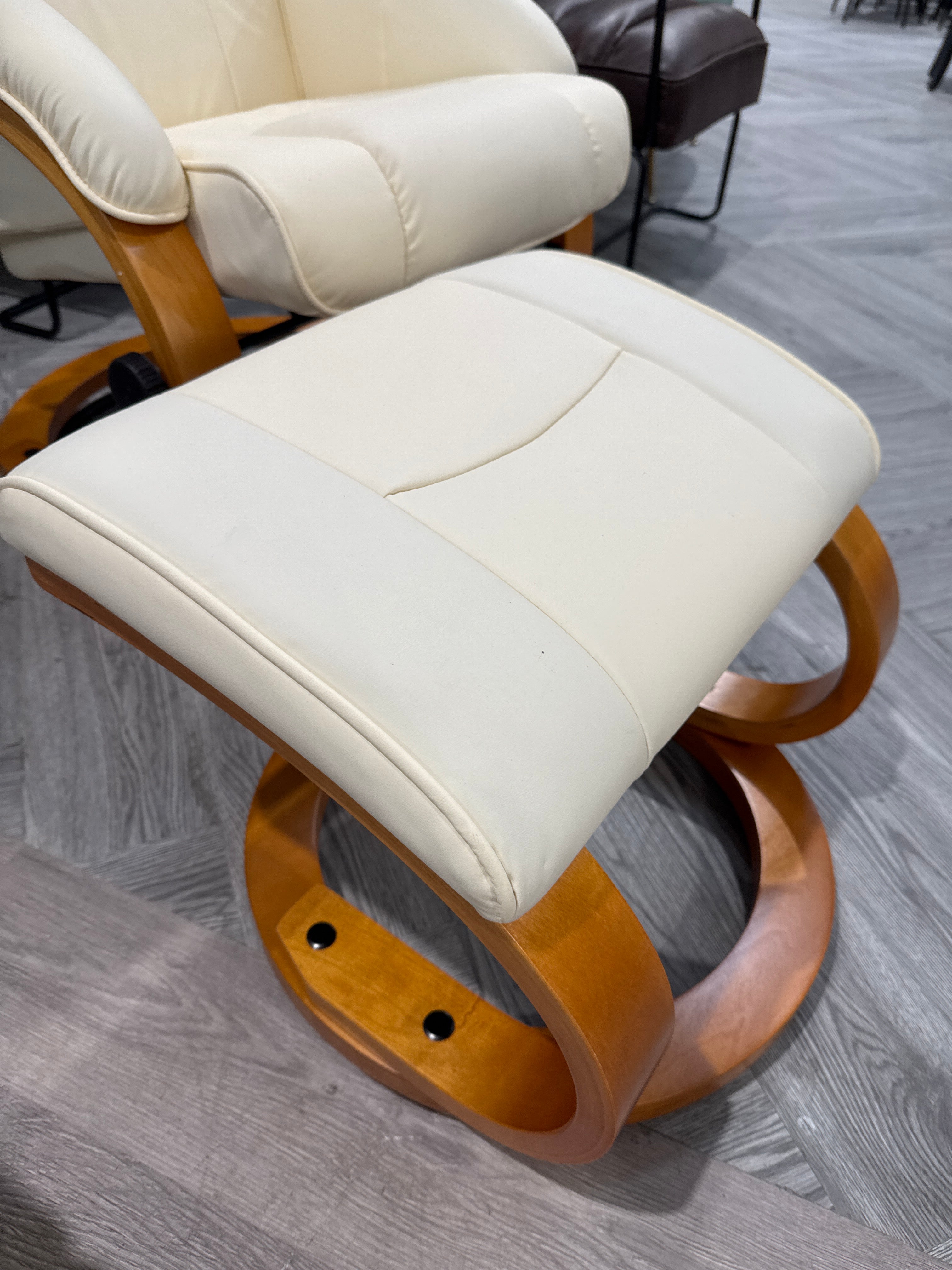 Beige Executive Office PU Leather Reclining Chair with Footstool