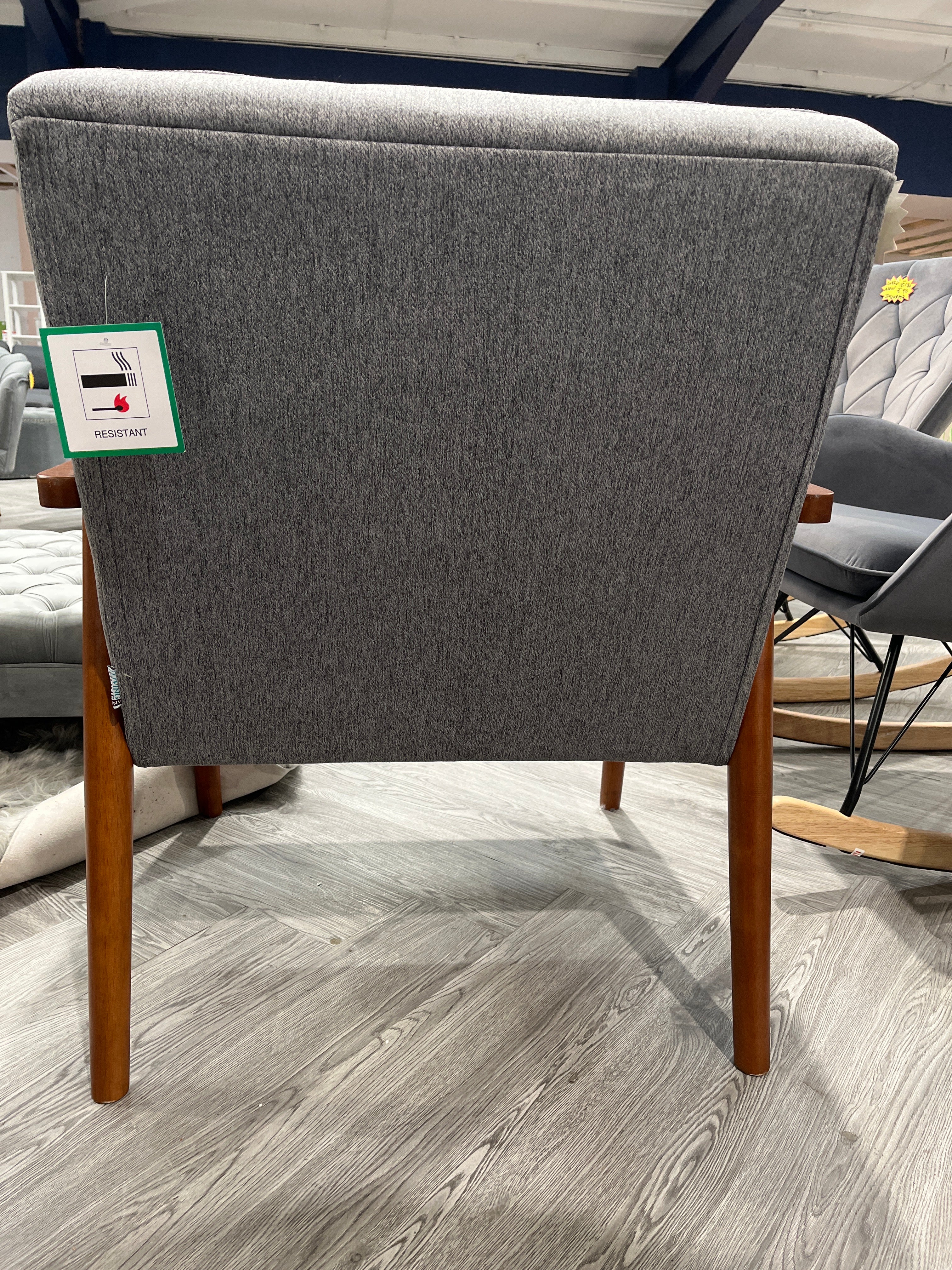Grey Linen Upholstered Modern Wood Frame Armchair