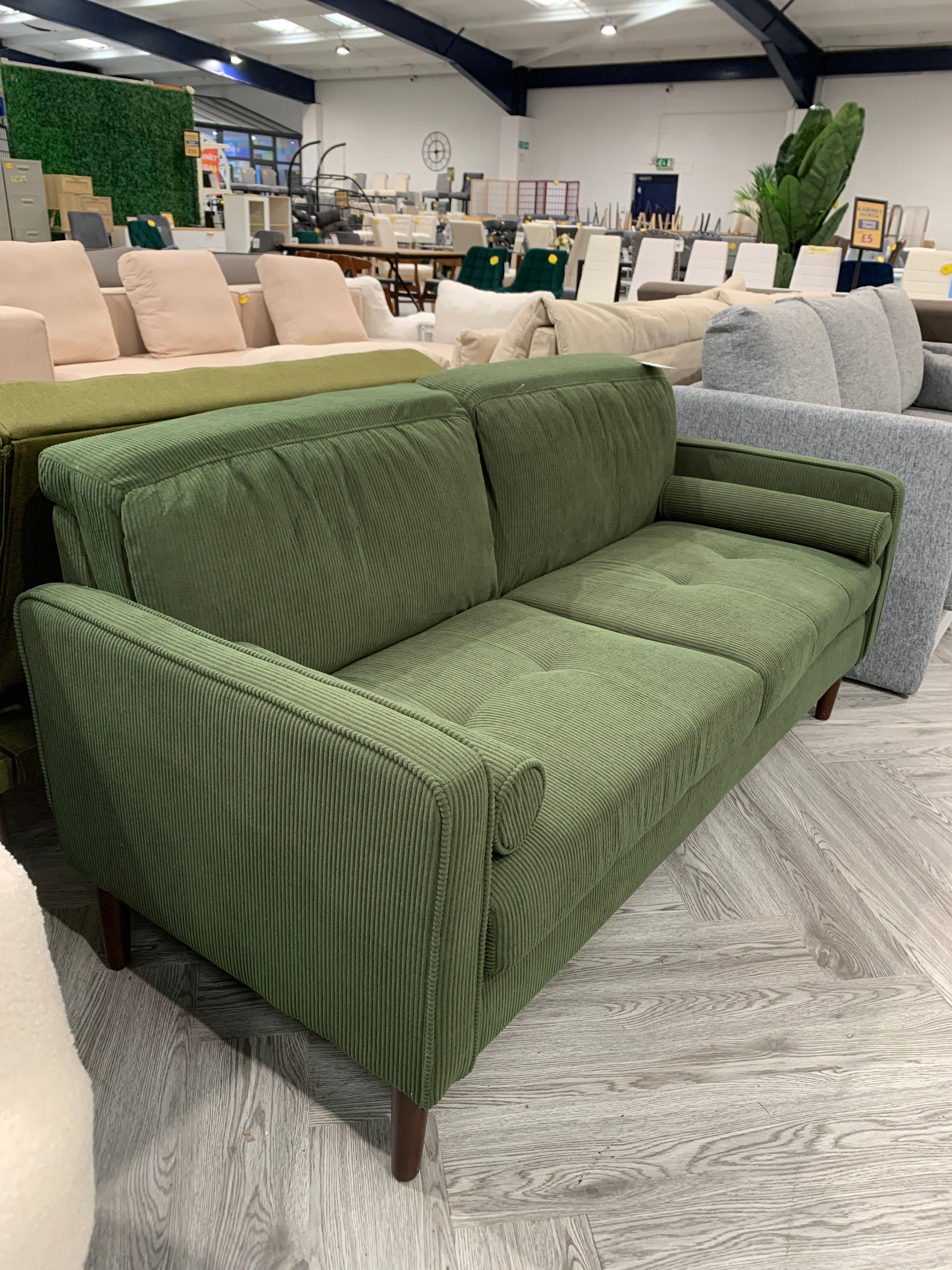 Upholstered Two Seater Sofa with Throw Pillows Green