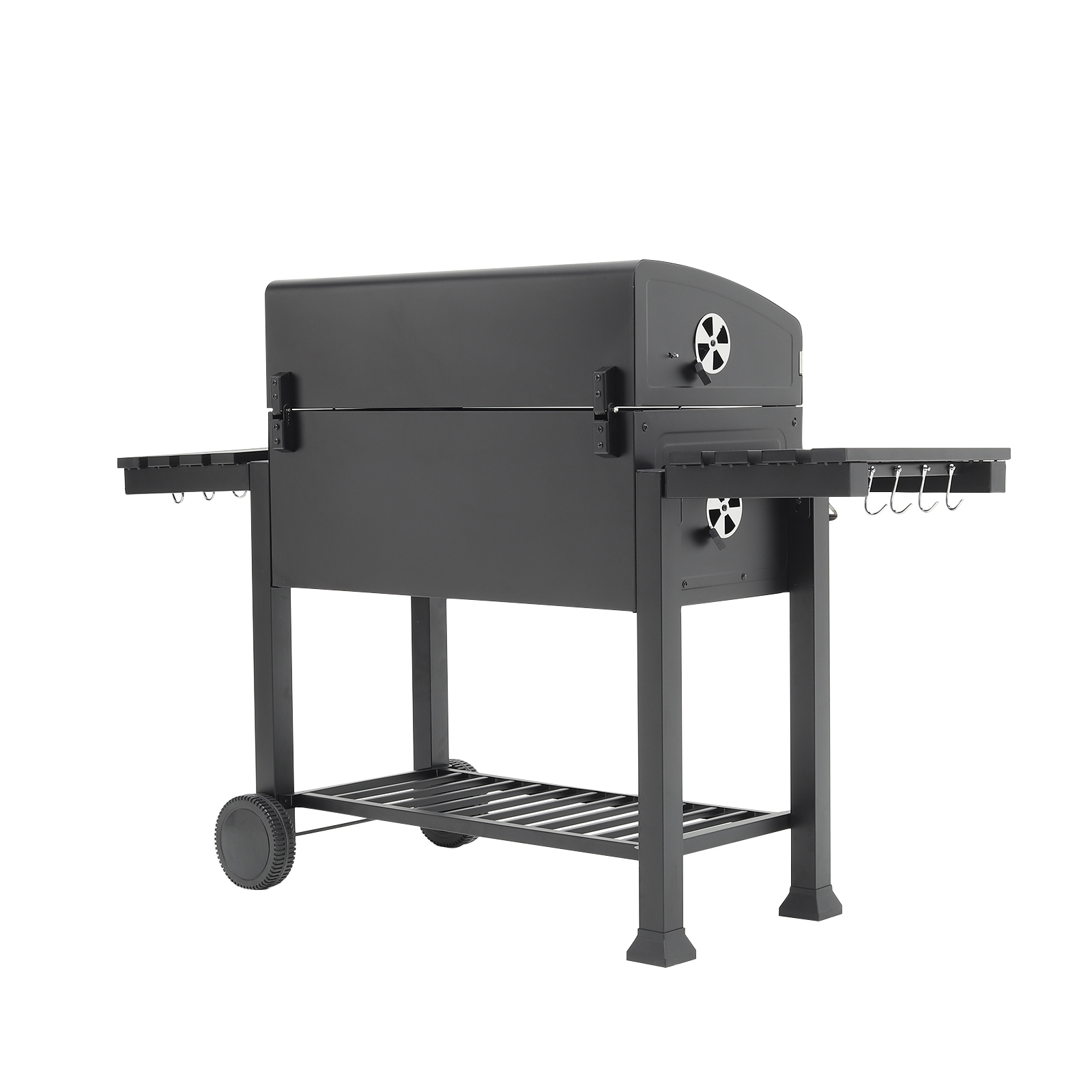 Barrel Charcoal Outdoor Grill with Side Shelves 160cm W