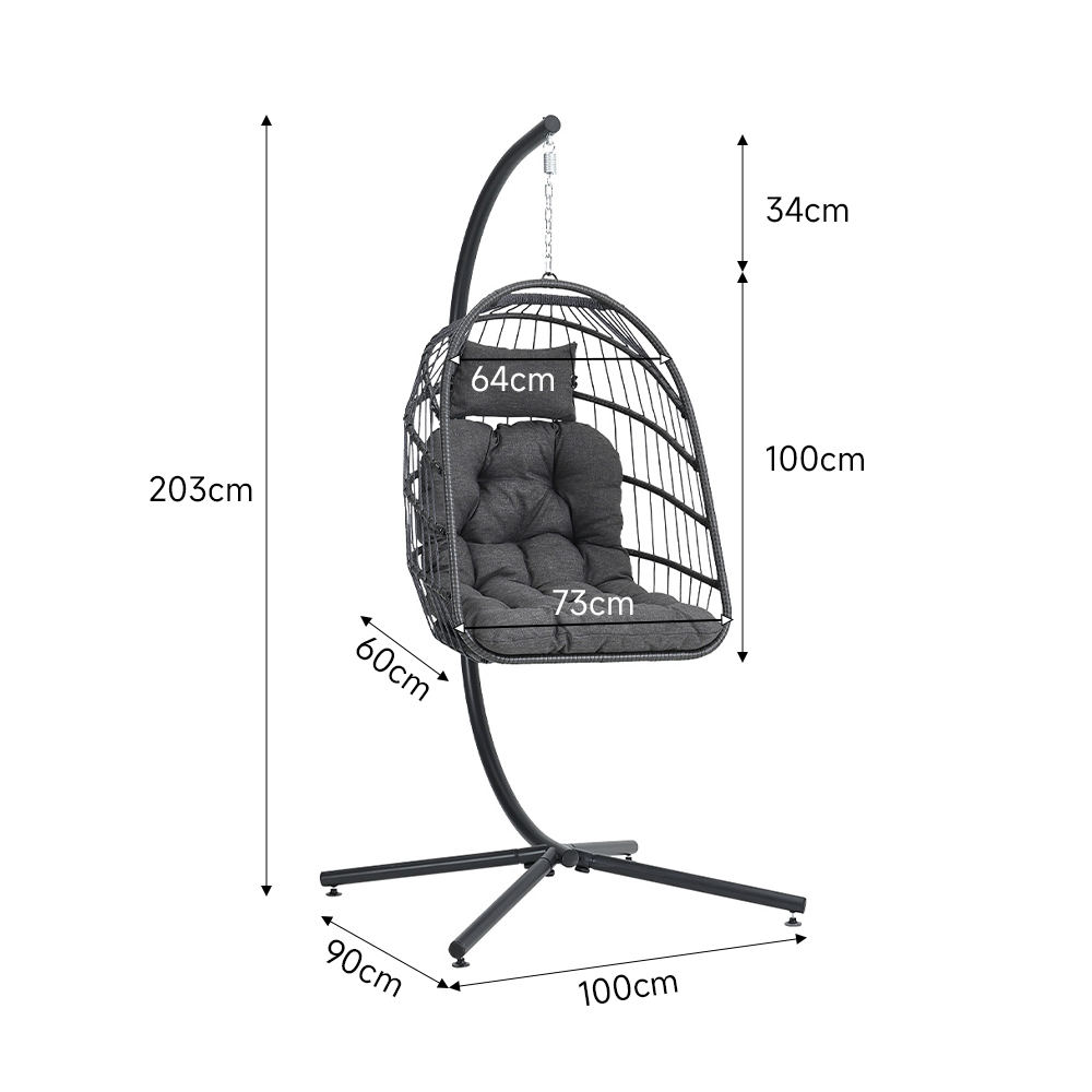 New Outdoor Garden Hanging Single Egg Chair with Dark Grey Cushion