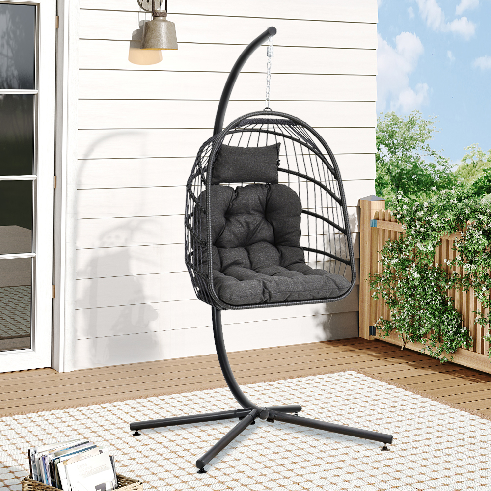 New Outdoor Garden Hanging Single Egg Chair with Dark Grey Cushion