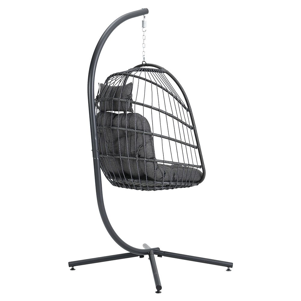 New Outdoor Garden Hanging Single Egg Chair with Dark Grey Cushion