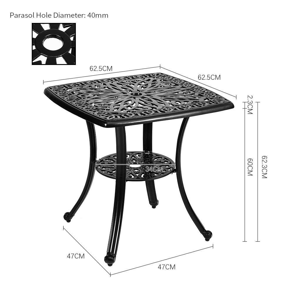 Square Cast Aluminium Outdoor Bistro Table Black Floral