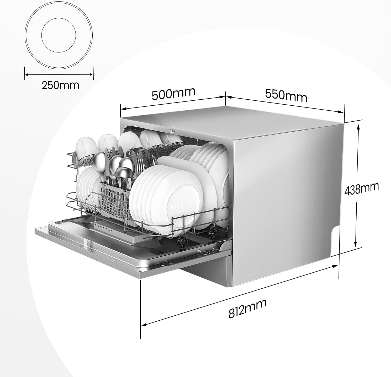 6.5L Freestanding Compact Silver Dishwasher with LED display