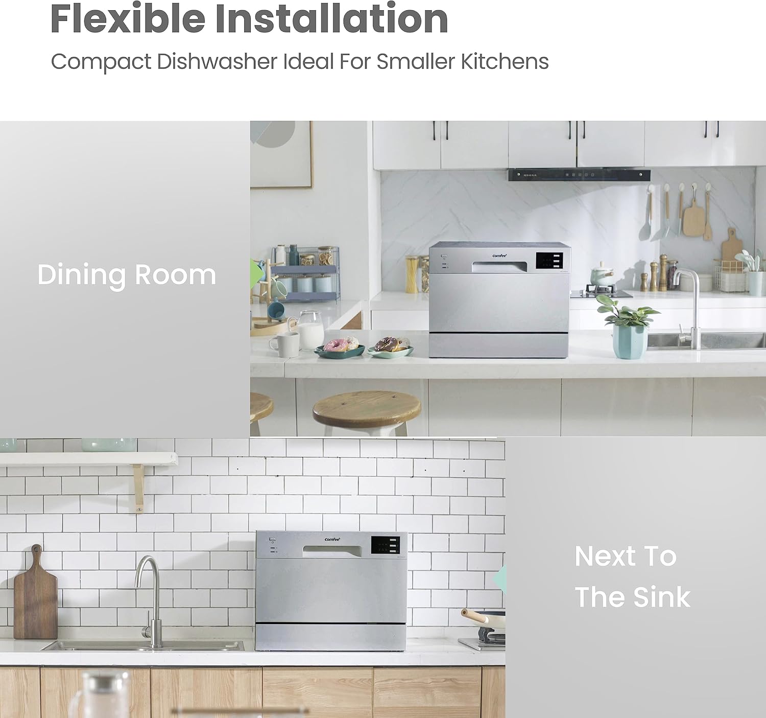 6.5L Freestanding Compact Silver Dishwasher with LED display