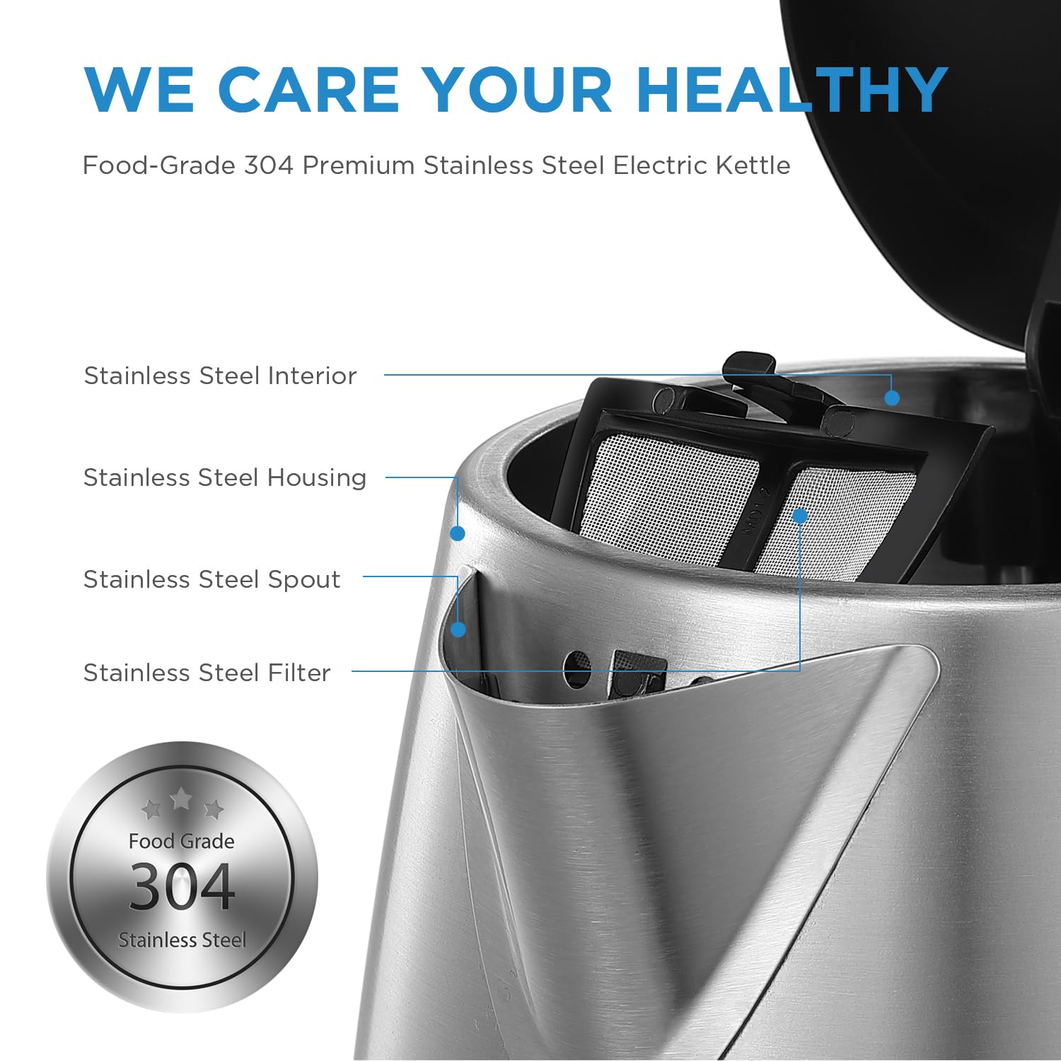 1.7L 3000W Fast Boil Electric Kettle