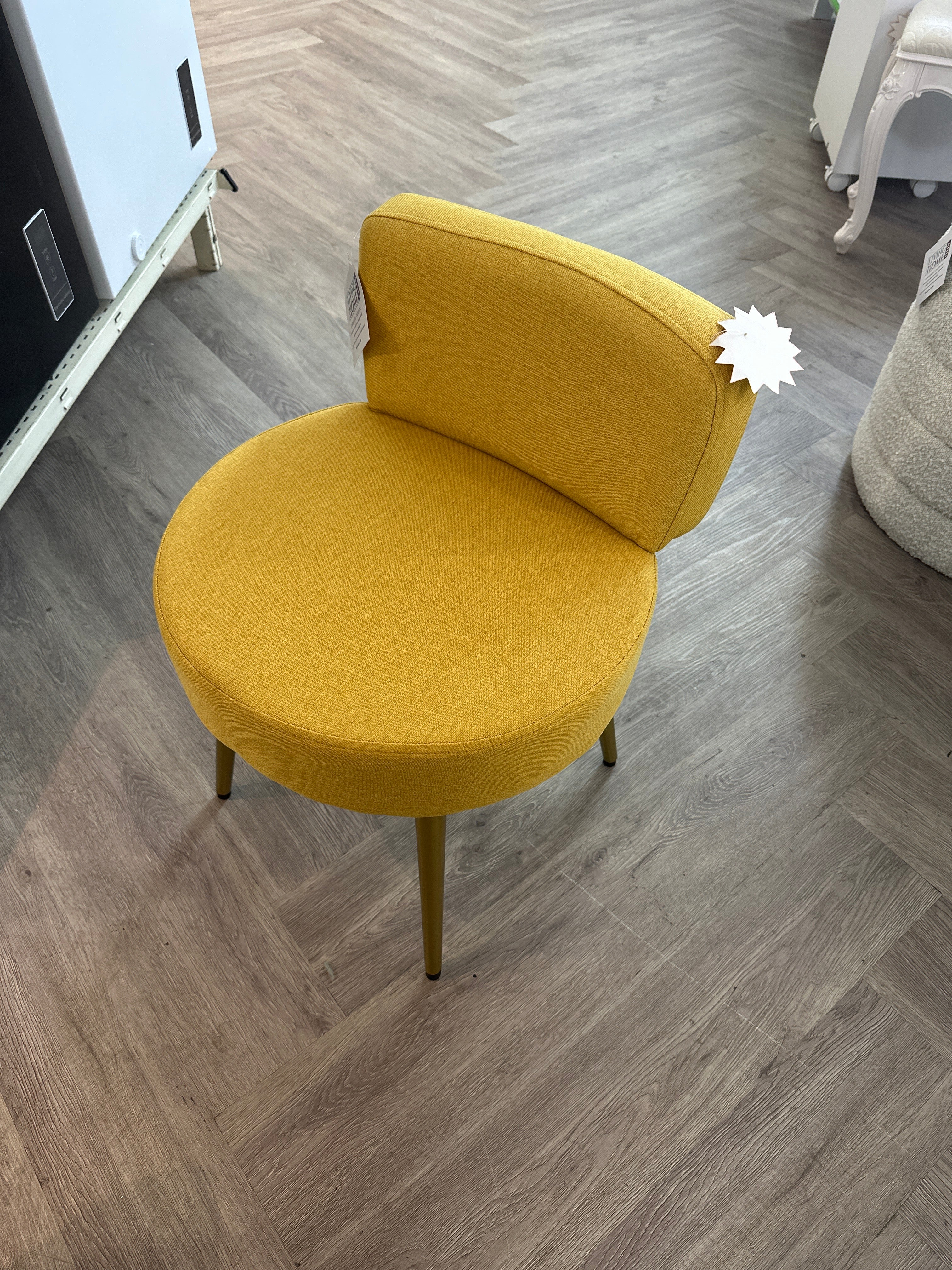 Modern Yellow Linen Dressing Table Stool with Champagne Gold Iron Legs