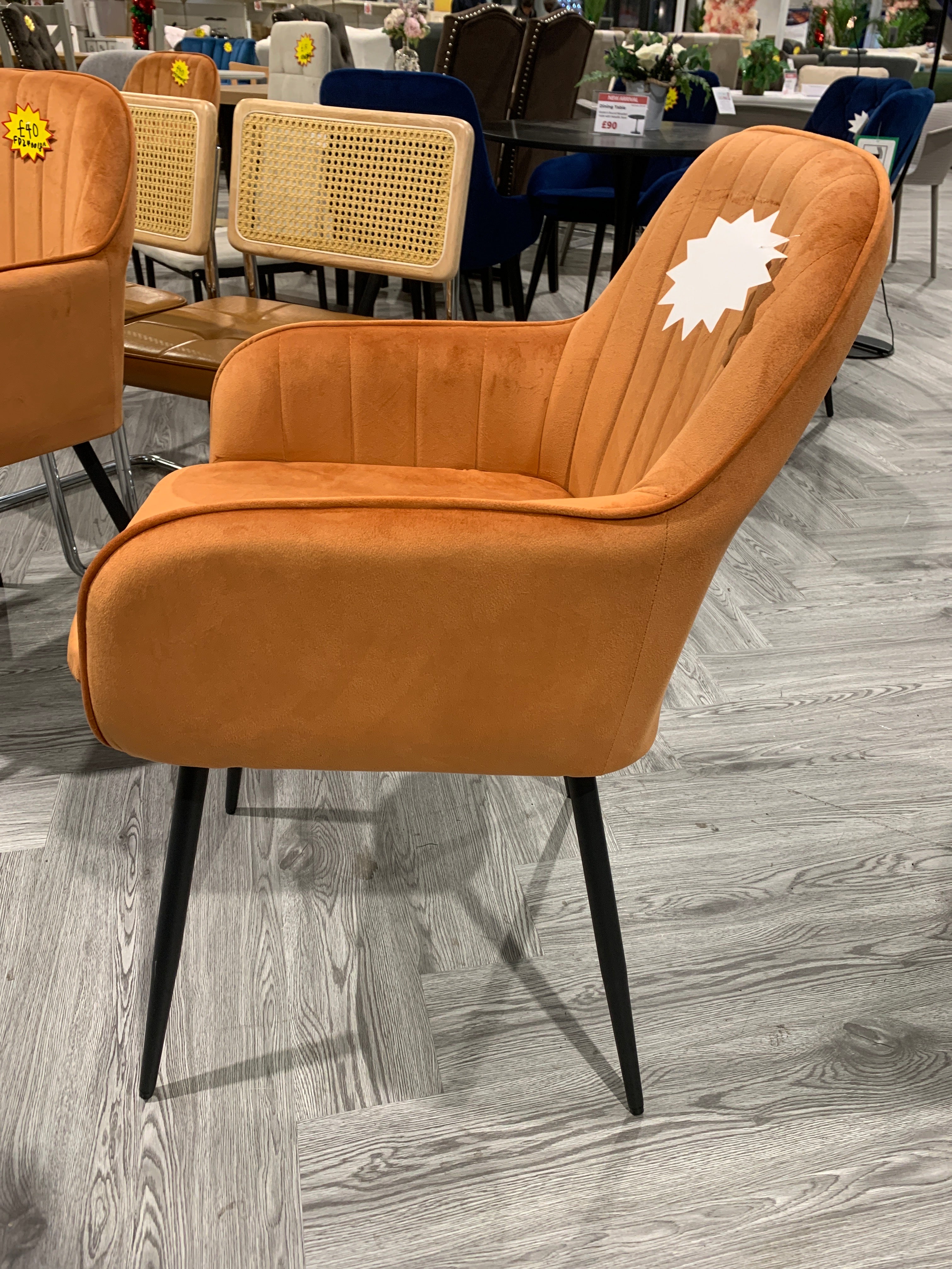 Velvet Upholstered Channel Dining Chair with Metal Legs Orange 1PC