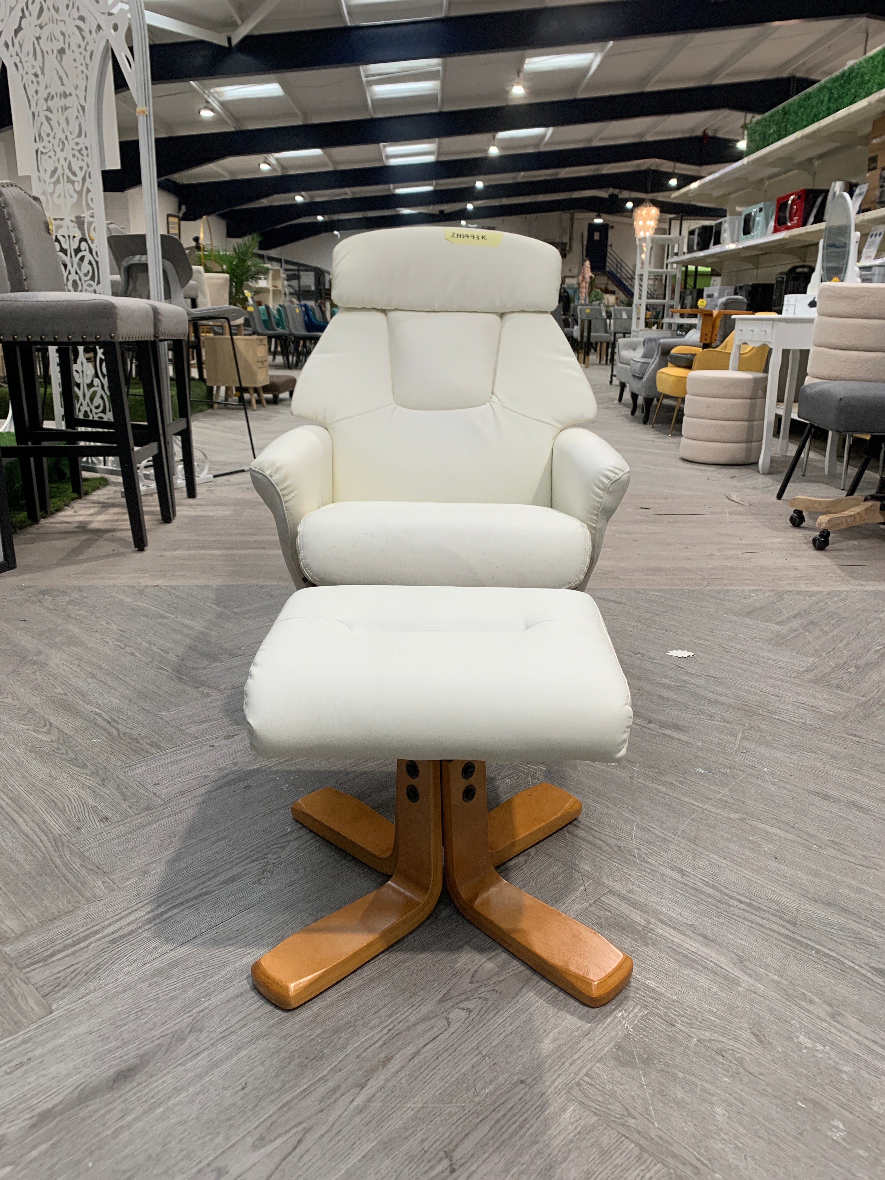 Swivel Faux Leather Lounge Recliner with Footstool Beige