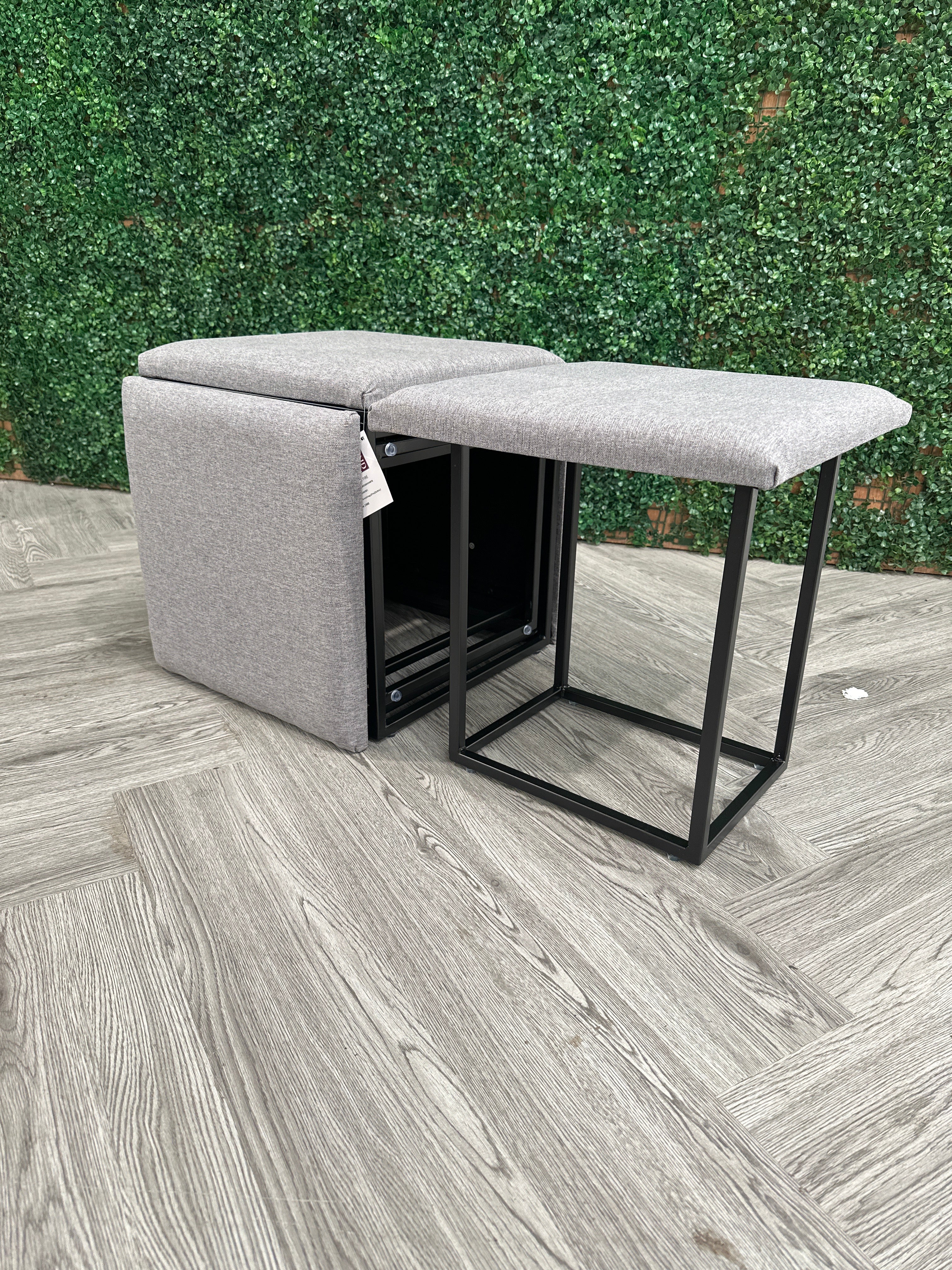 Cube Combination Linen Stackable Footstool Dark Grey