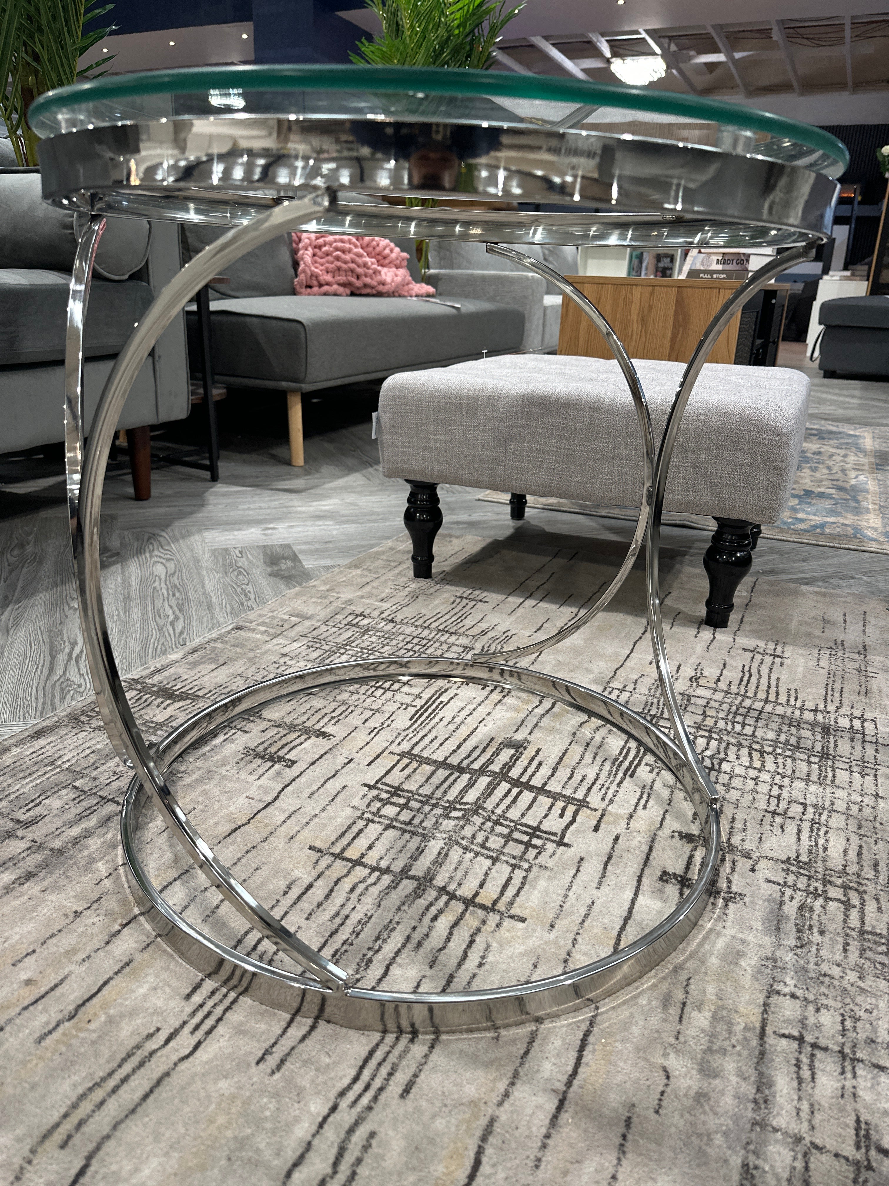 Round Modern Coffee End Table with Tempered Glass Tabletop