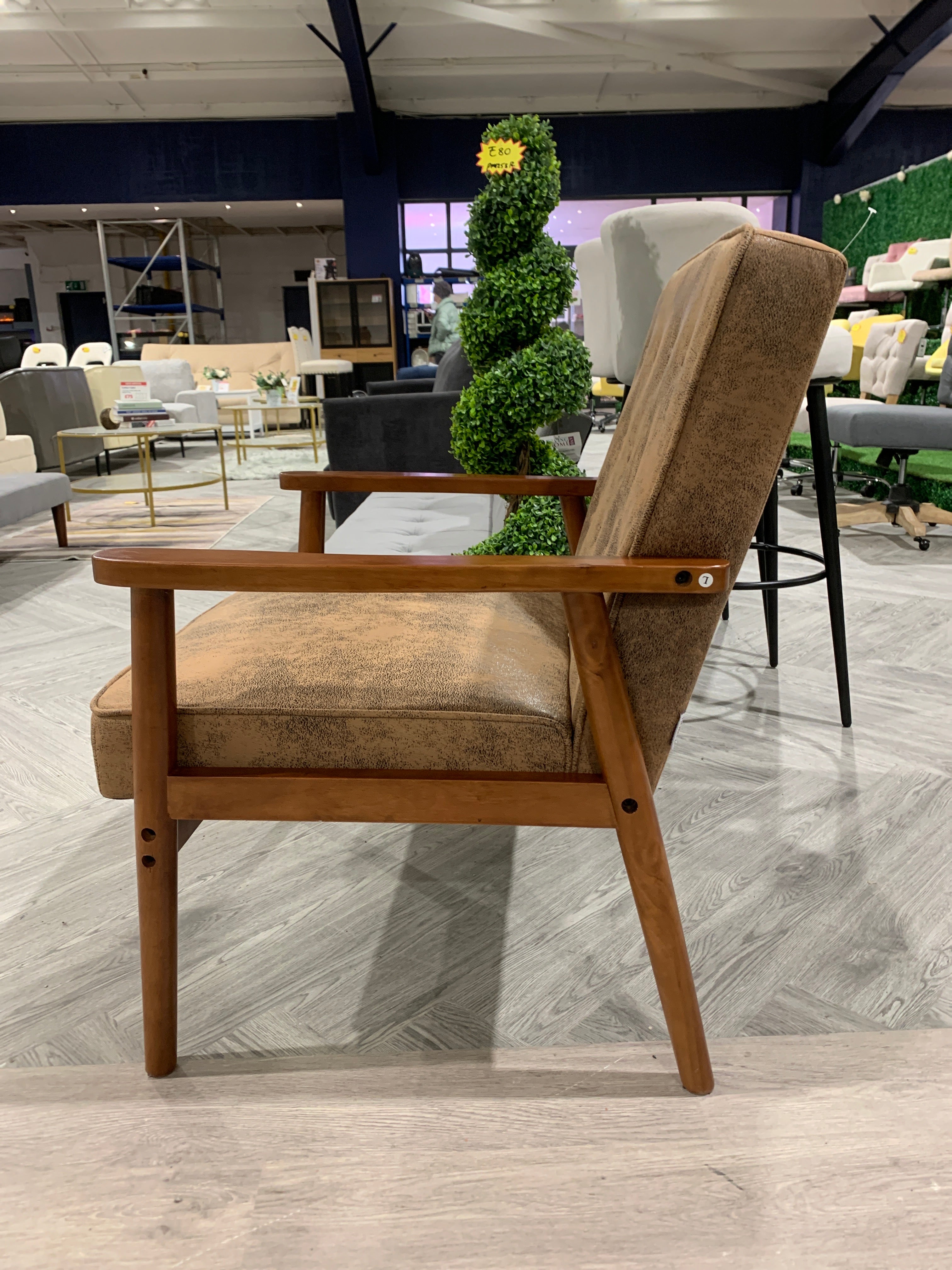 Vintage Brown PU Leather Upholstered Armchair with Wood Frame