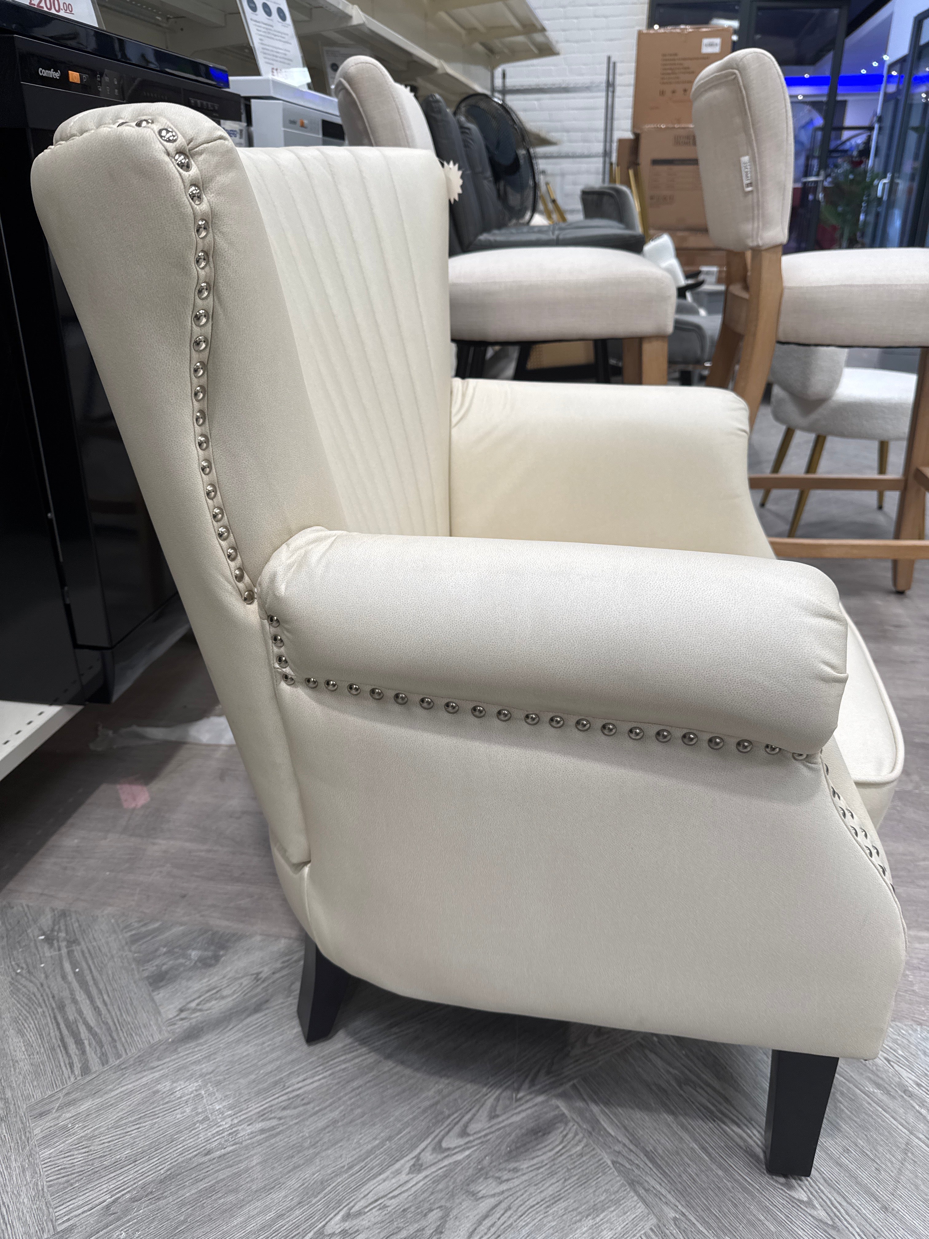 Beige Channel Deep Cushioned Armchair with Nailhead Trim