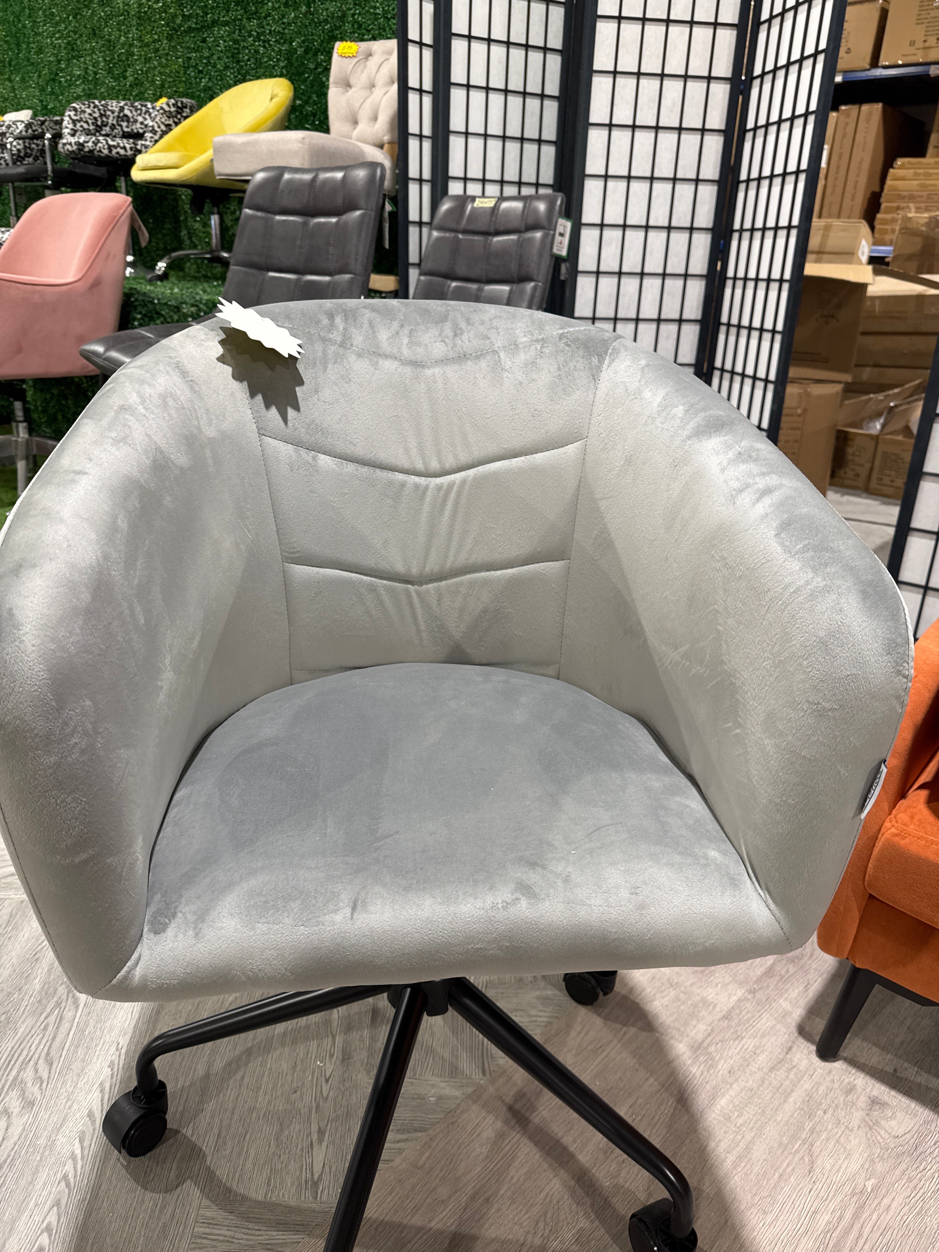 Curved Back Velvet Swivel Office Chair Grey