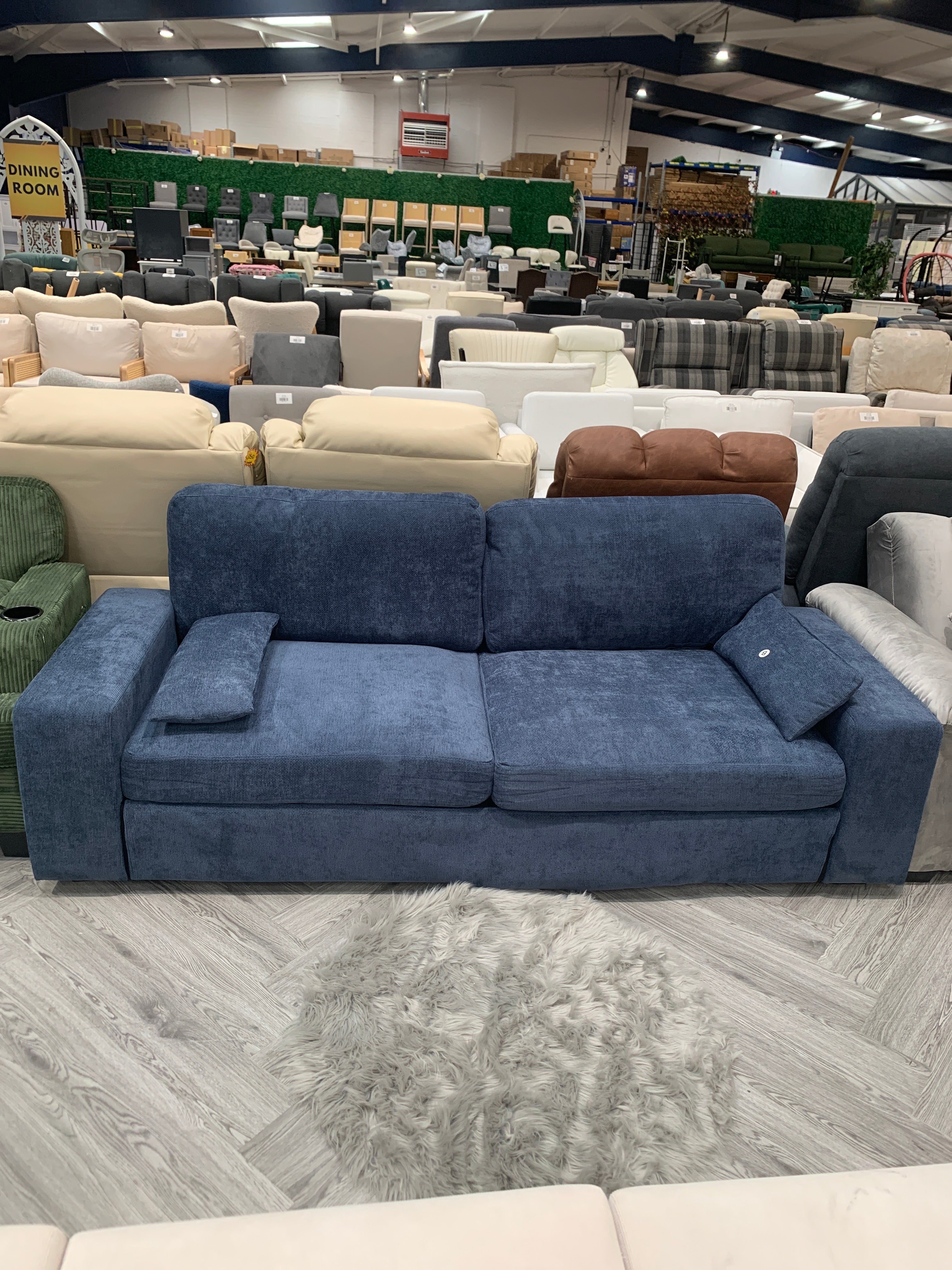 2 Seater Chenille Upholstered Sofa with Pillows Blue