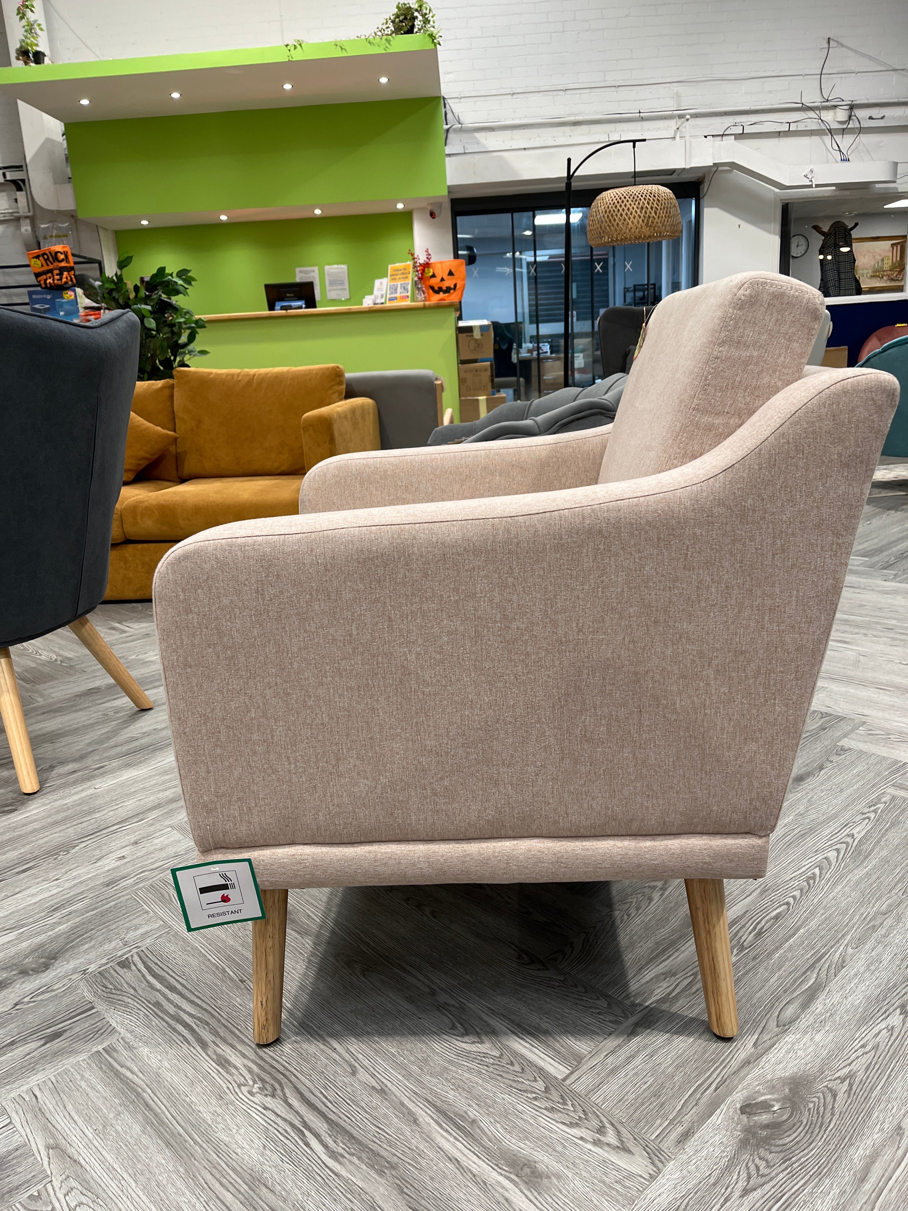 Linen Upholstered Padded Armchair Beige