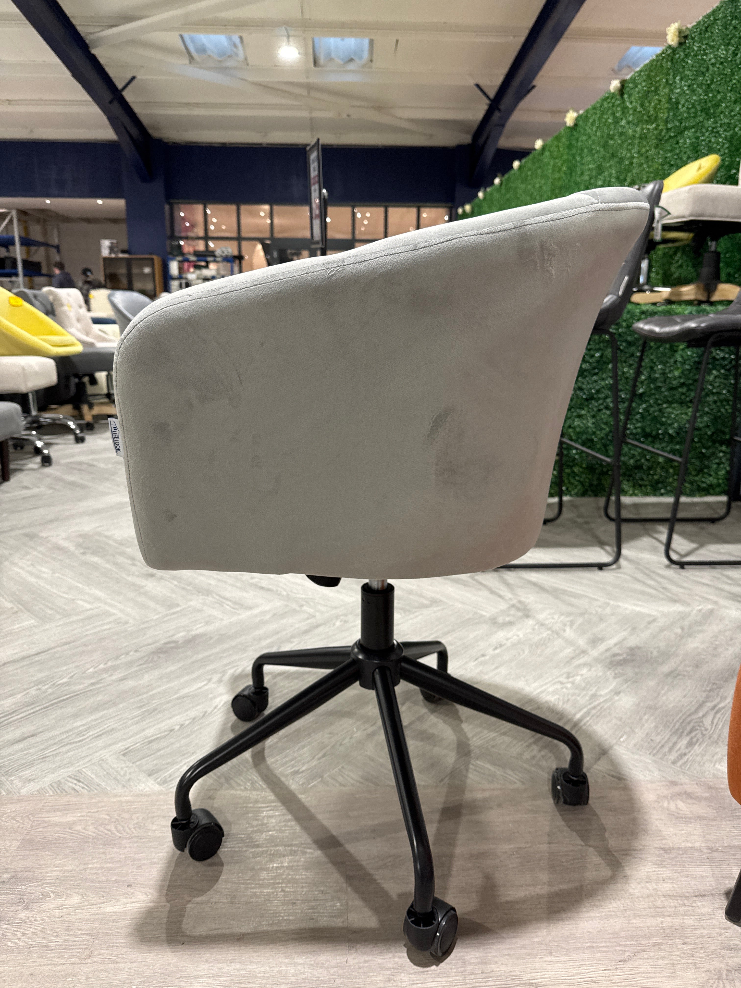 Curved Back Velvet Swivel Office Chair Grey