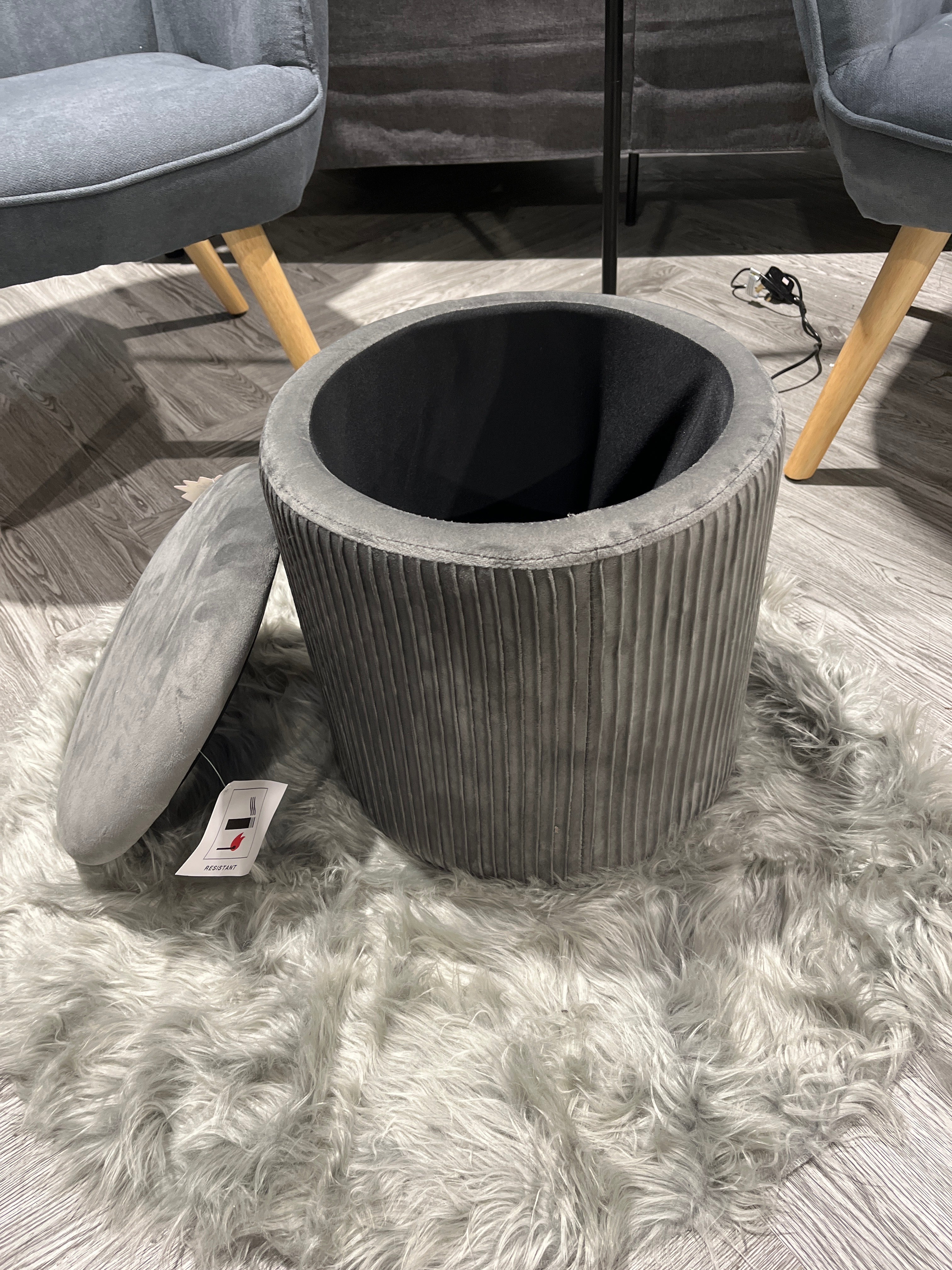 Modern Pleated Storage Ottoman Grey