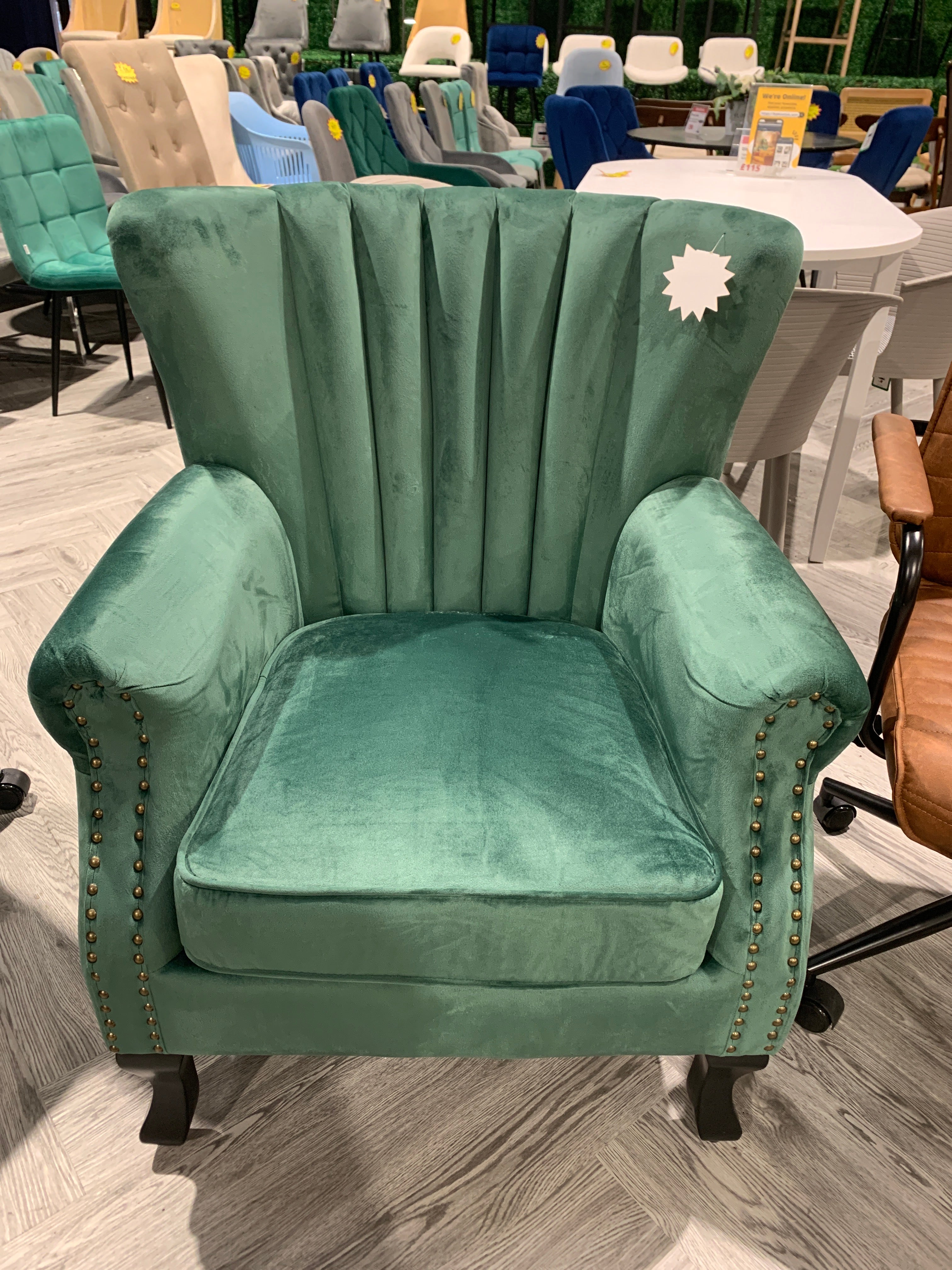 Green Velvet Channel Occasional Armchair Sofa Chair with Wooden Legs