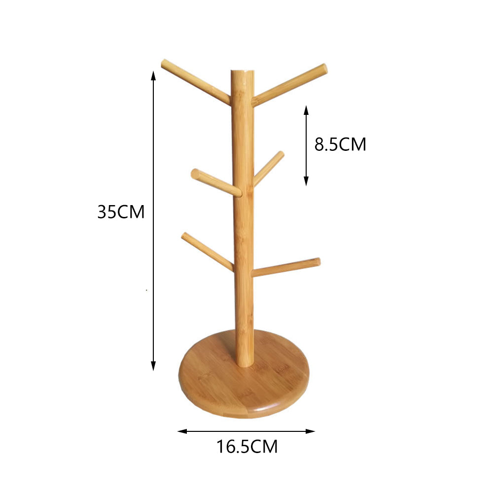 New Natural Bamboo Wooden Mug Holder Stand for Cups and Wine Glasses