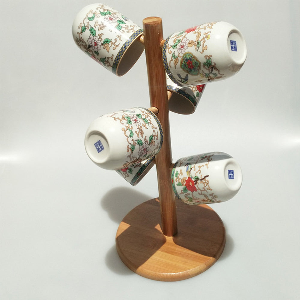 New Natural Bamboo Wooden Mug Holder Stand for Cups and Wine Glasses