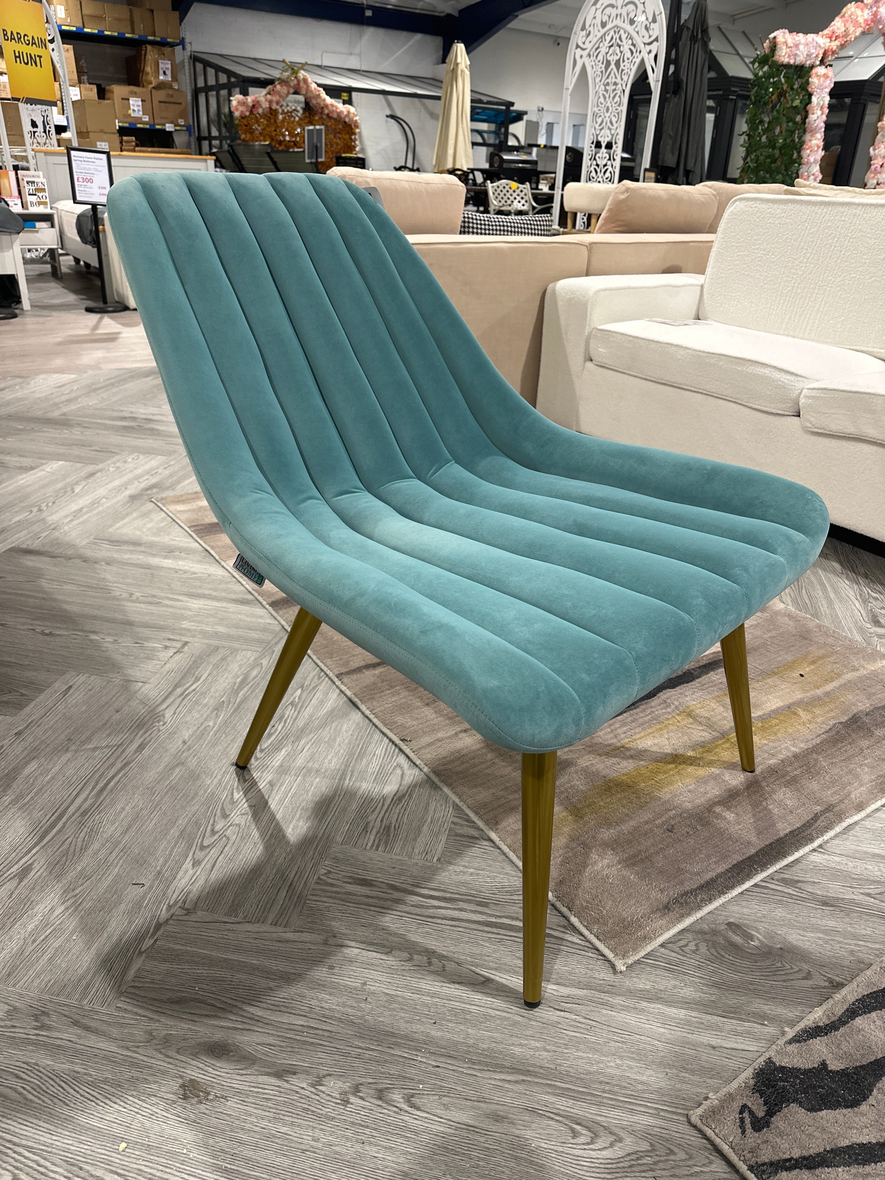 Velvet Upholstered Lounge Accent Chair with Gold Metal Legs Blue