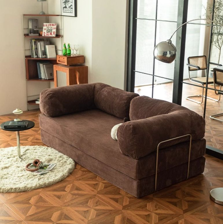 Teddy Corduroy Upholstered Modular Detachable Sofa Bed Brown 150cm W