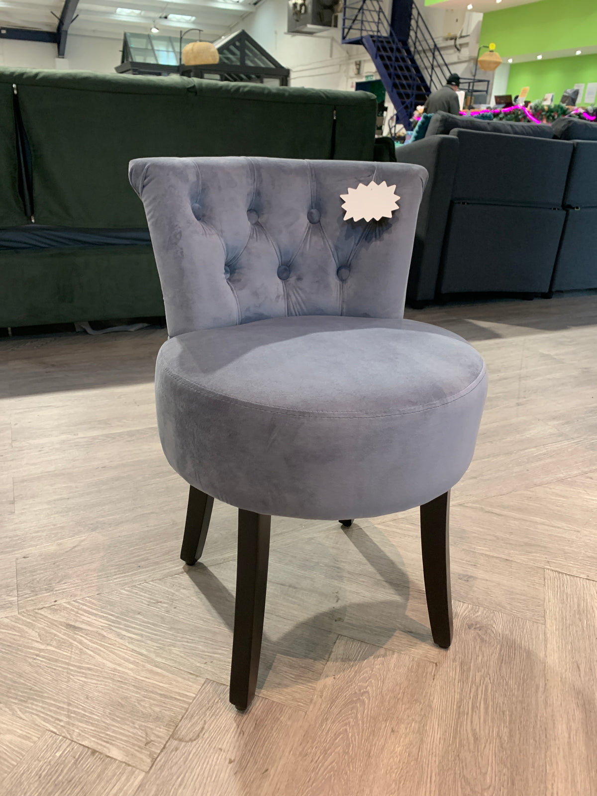 Grey Modern Upholstered Buttoned Stool for Dressing Table