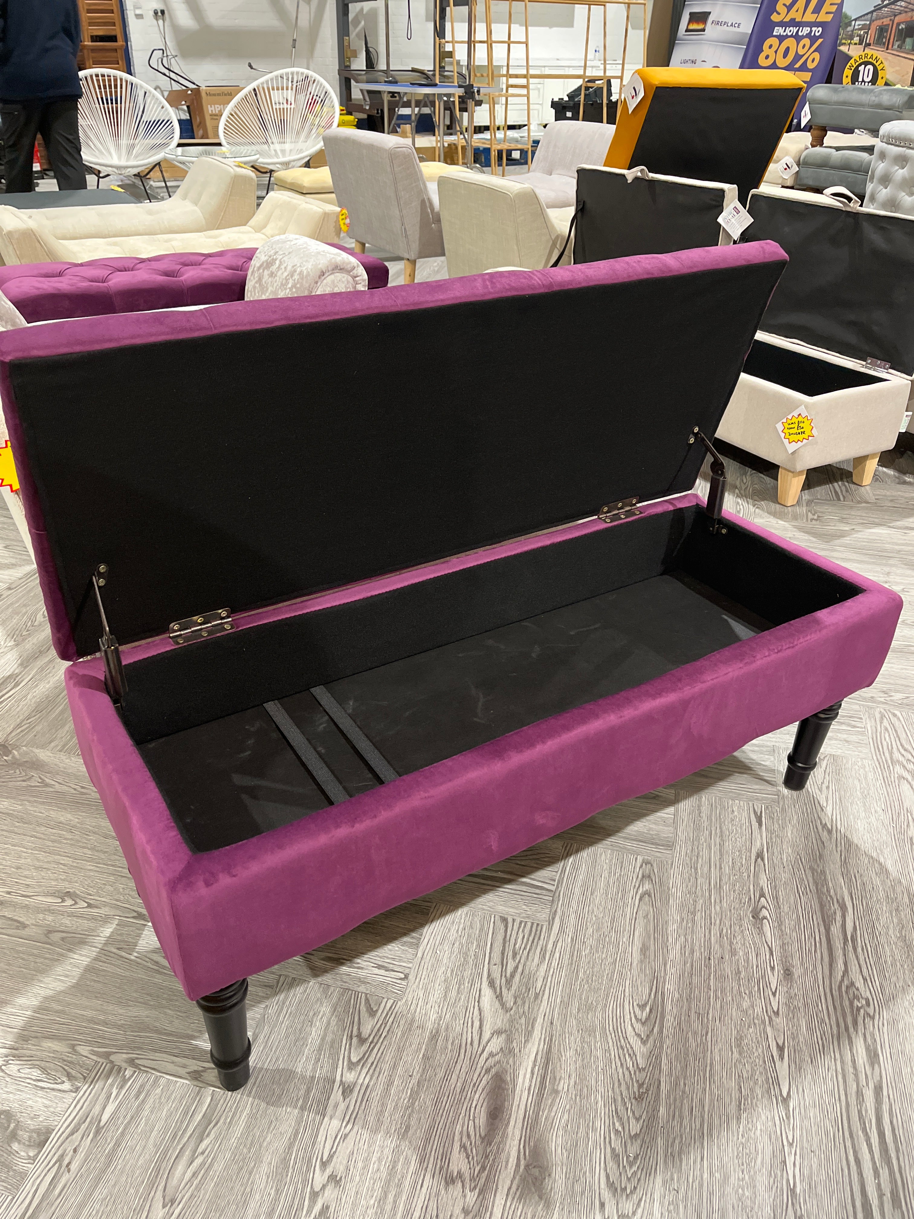 Purple Buttoned Velvet Storage Bench