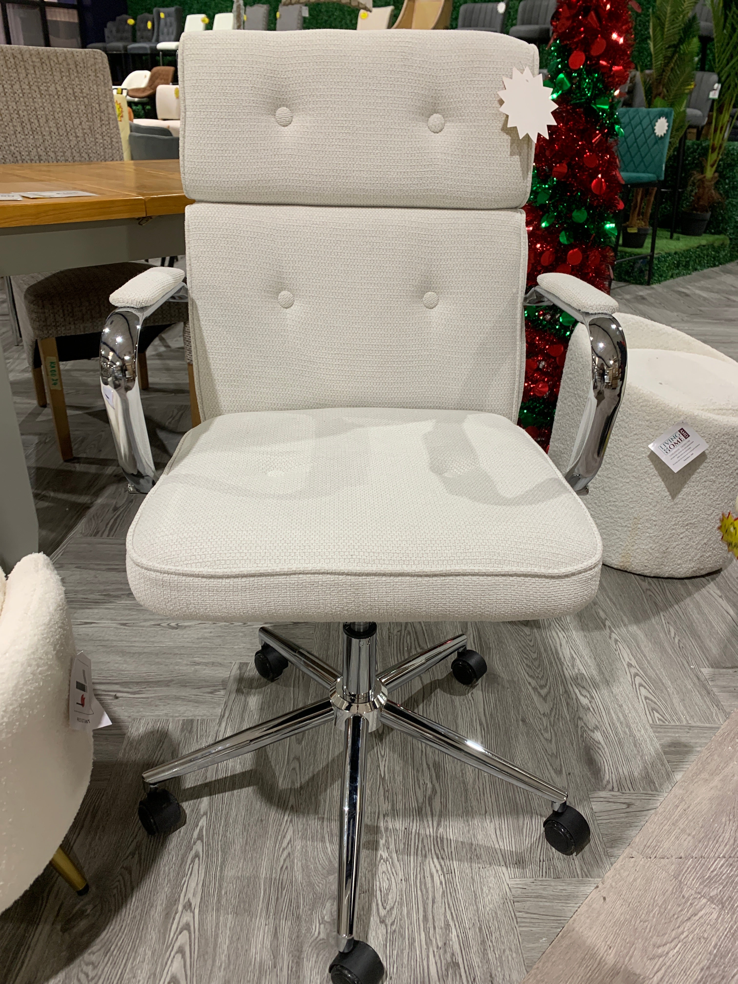 Chenille Swivel and Height Adjustable Office Chair with High Back White