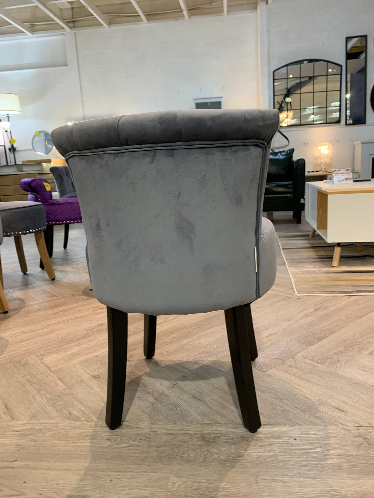 Grey Modern Upholstered Buttoned Stool for Dressing Table