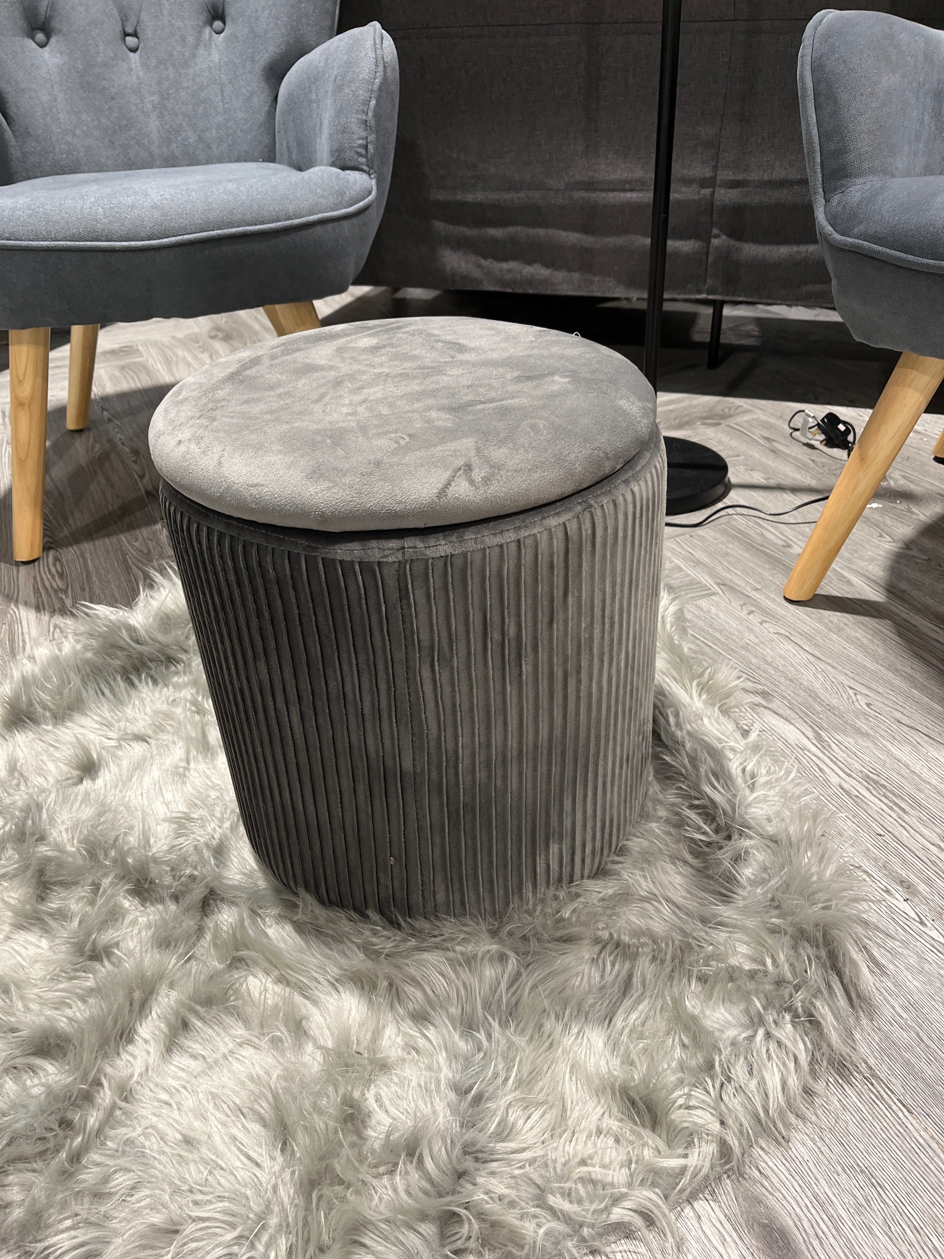 Modern Pleated Storage Ottoman Grey