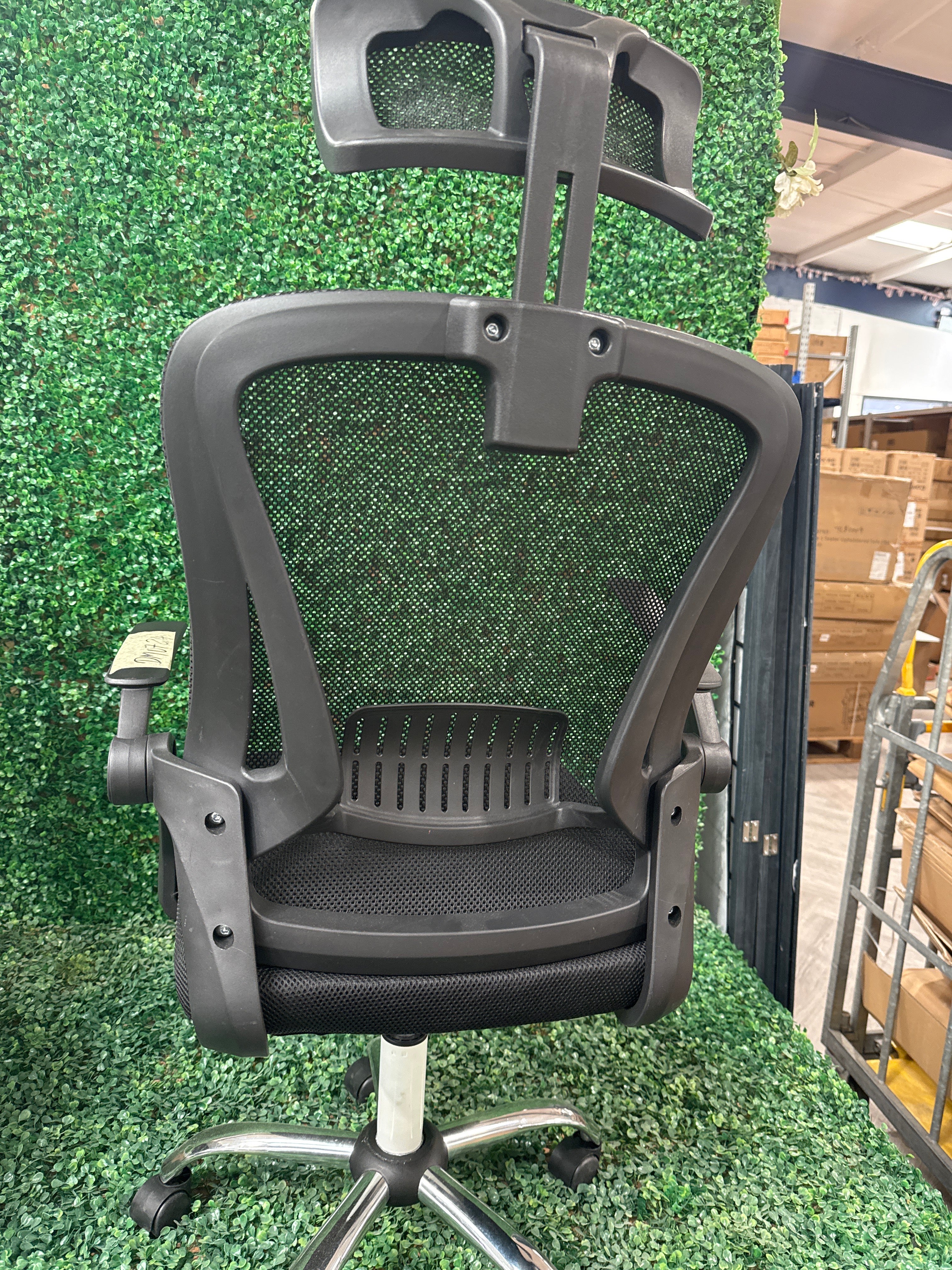 Black Swivel Office Chair with Headrest and Black Armrest