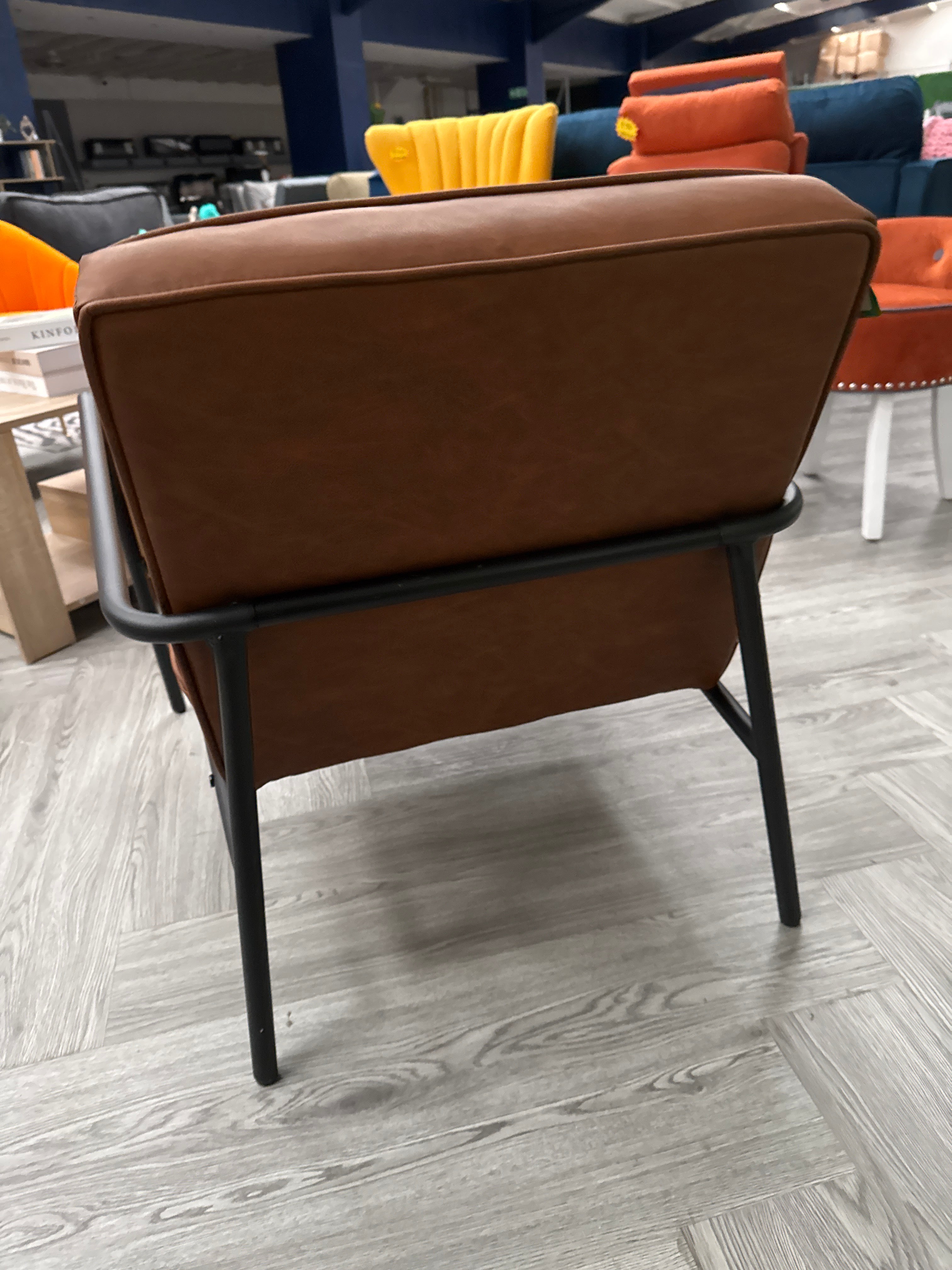 Vintage PU Leather Armchair with Metal Frame