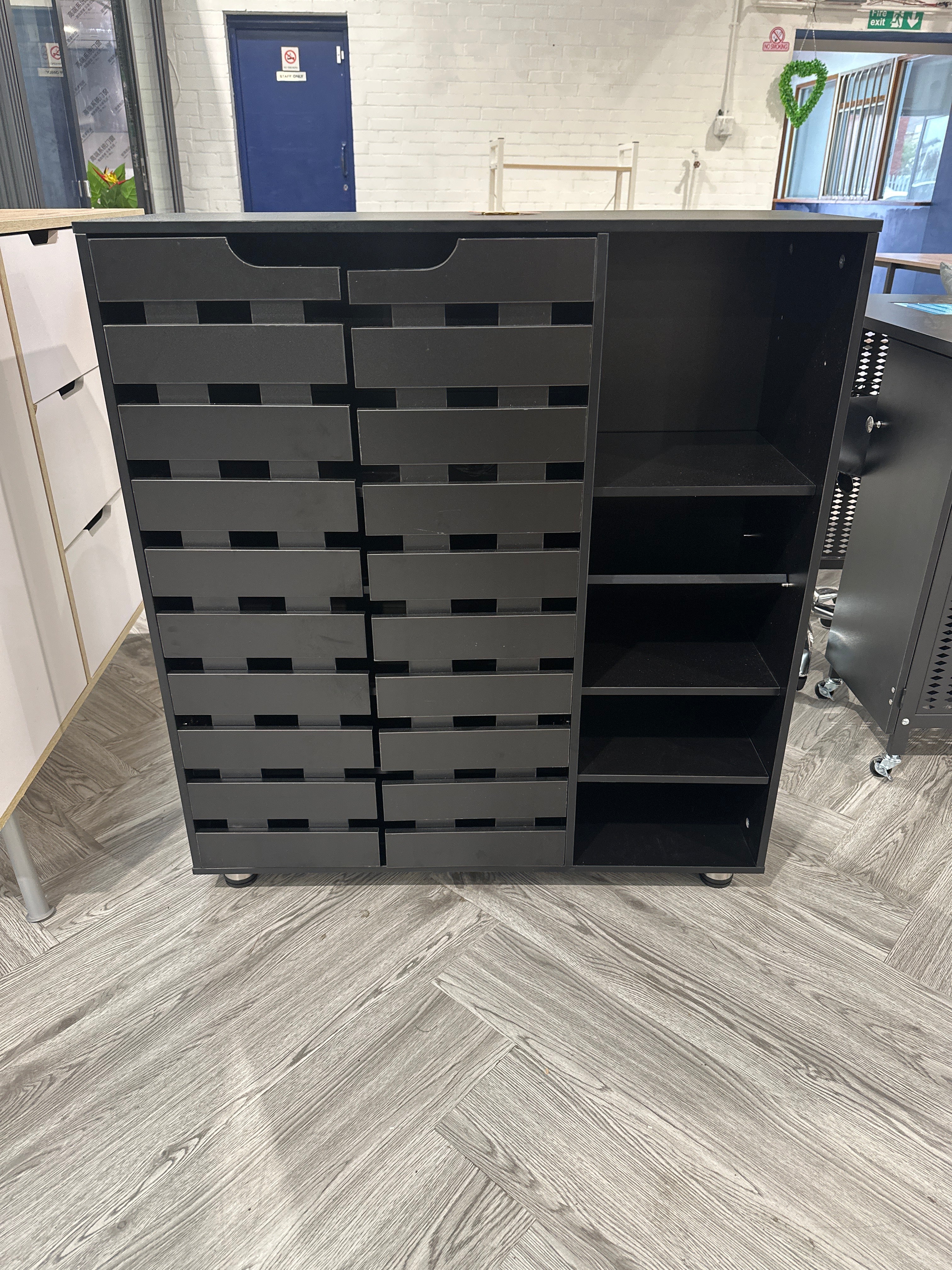 5 Tier Black Shoe Cabinet with Doors