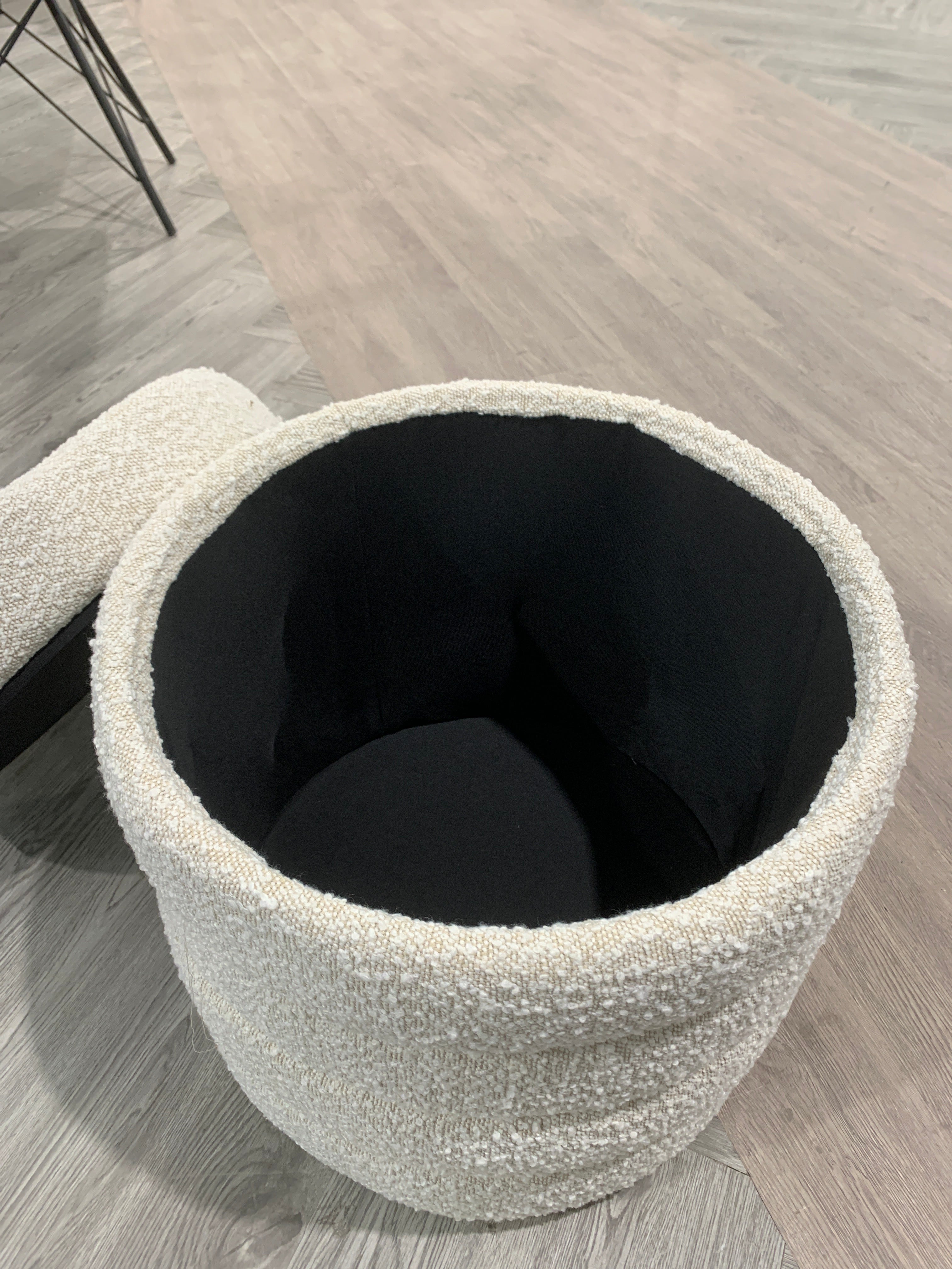 Teddy Bear Fur Round Storage Ottoman Beige