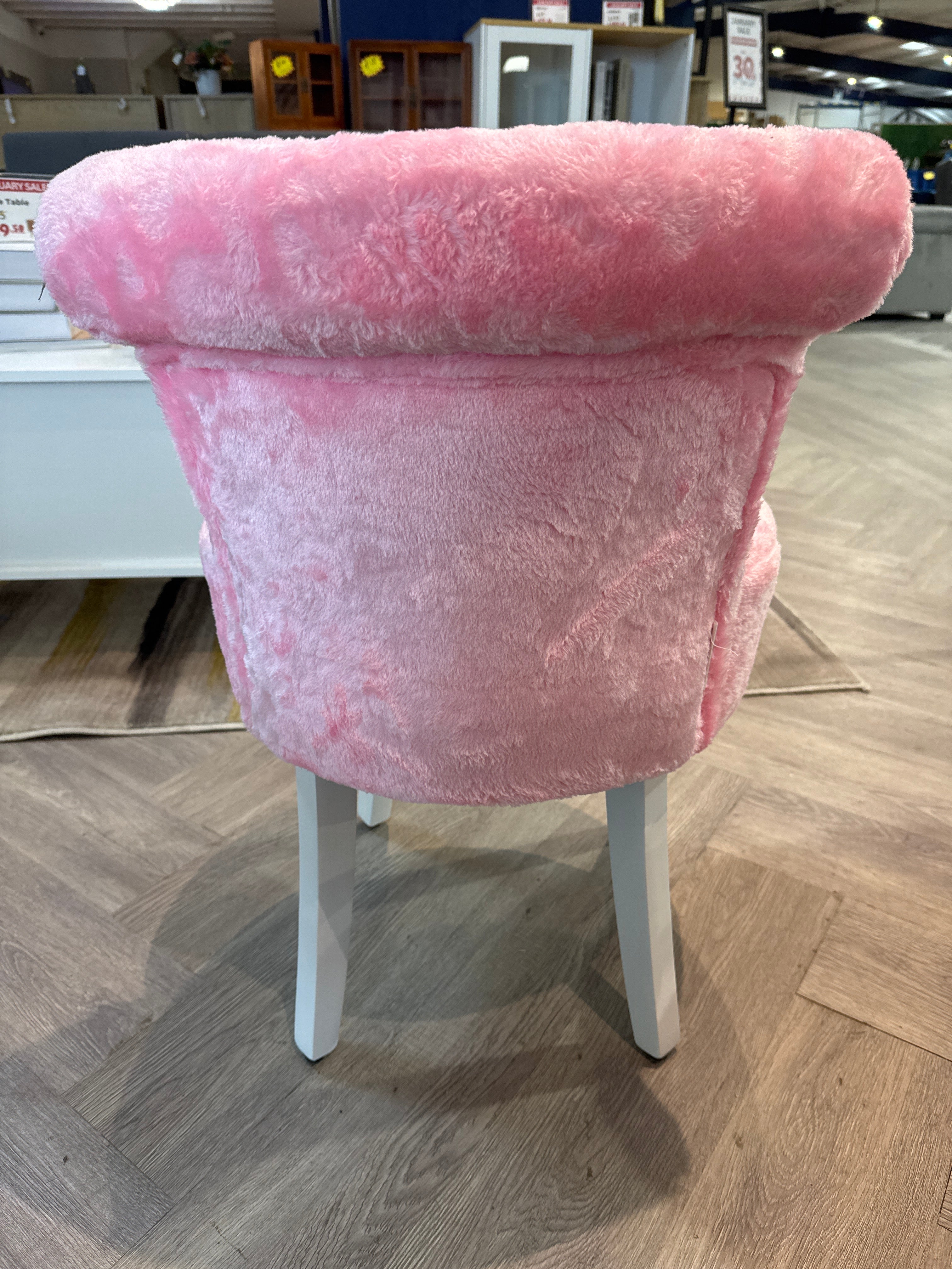 Modern Pink Plush Upholstered Dressing Table Chair with White Legs