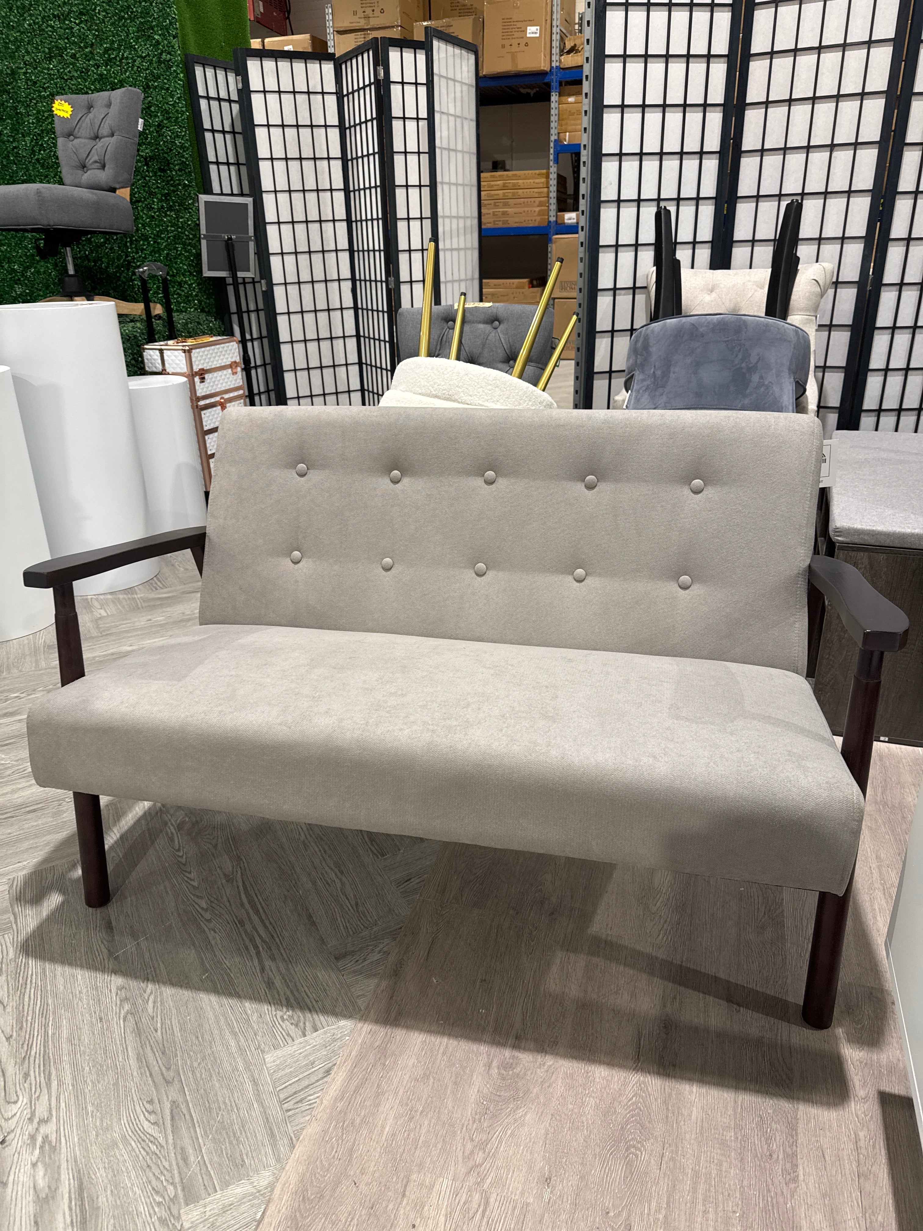 Wooden Frame Upholstered Tufted Sofa Light Grey