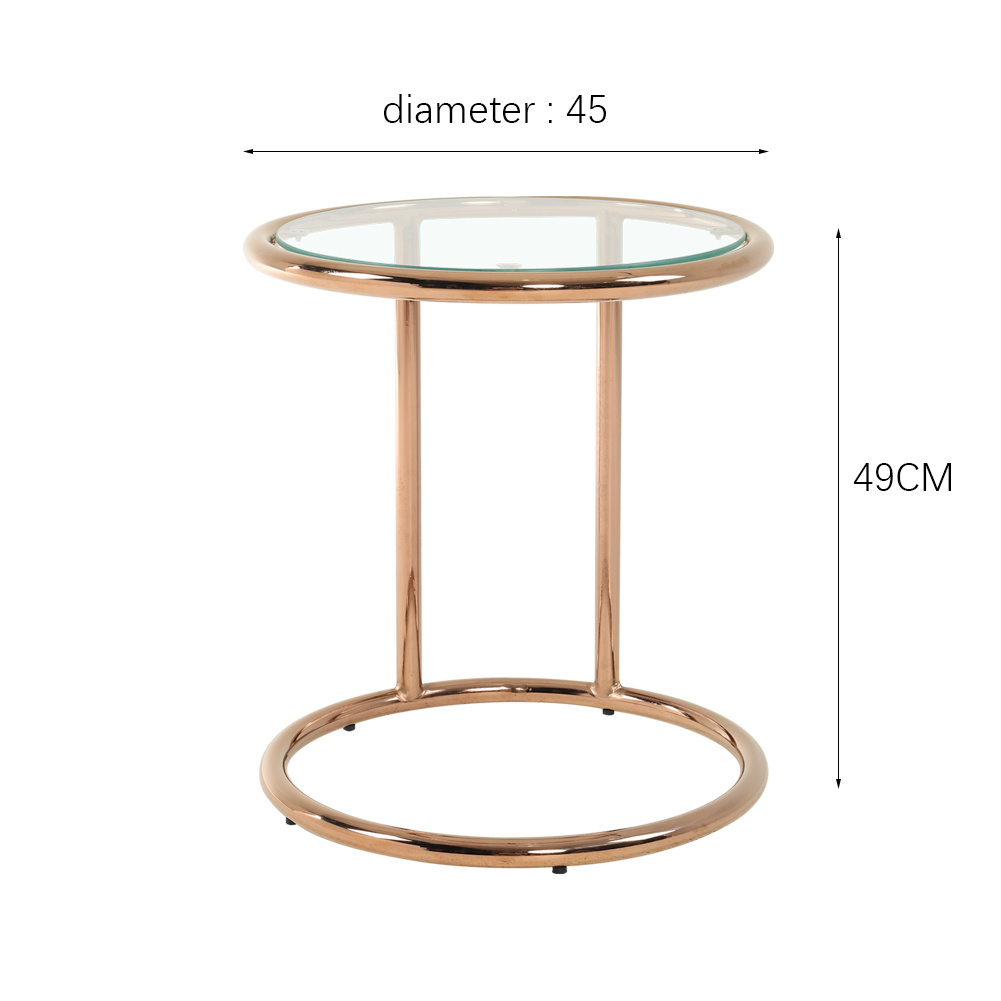 New Clear Tempered Glass Round Side Table with Metal Base