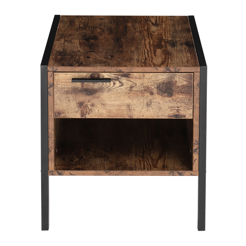 New Retro Industrial style Bedside Table Nightstand with Drawer and Open Front Storage Compartment