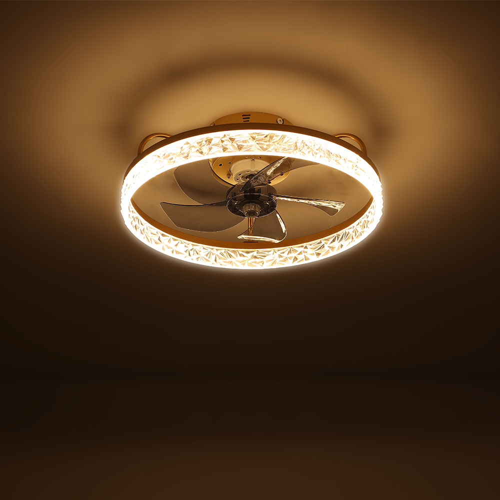 Modern Round 48cm Dia Dimmable Crystal Ceiling Fan with Light
