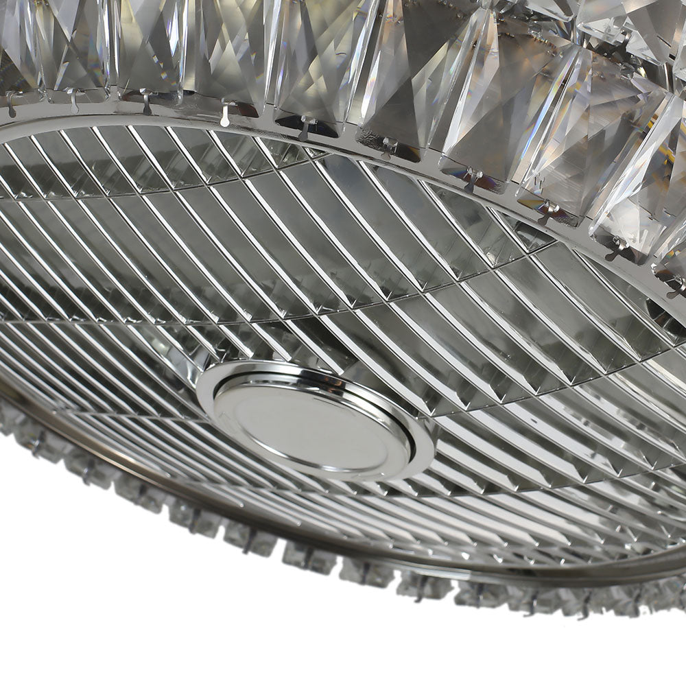 Round Crystal Flush Mount LED Ceiling Fan Light
