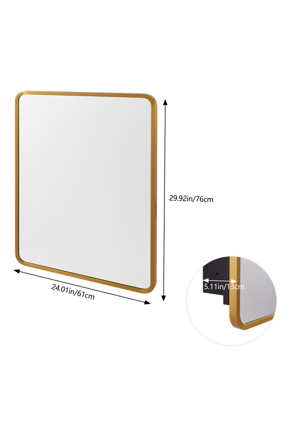 Surface Mount Rectangular Bathroom Storage Mirror Cabinet with Round Corner Golden Frame