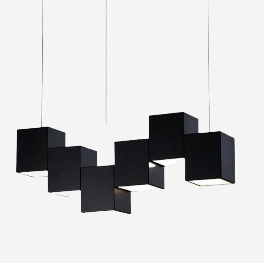 6-Light Linear Square Pendant Light Black Adjustable Light Ceiling Light