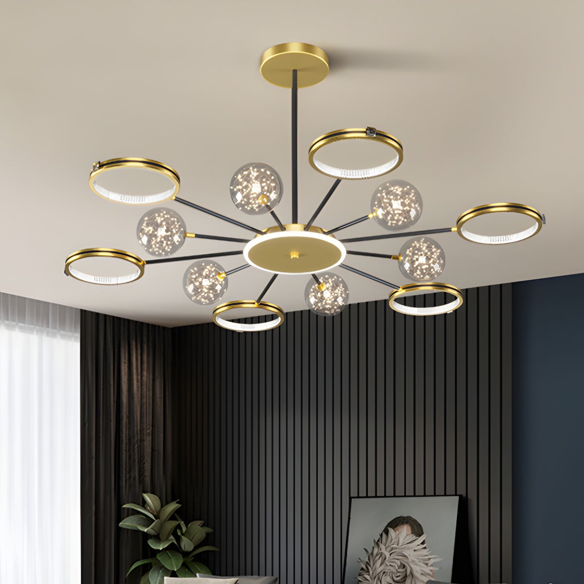 12 Light Starry Chandelier Ceiling Light Golden